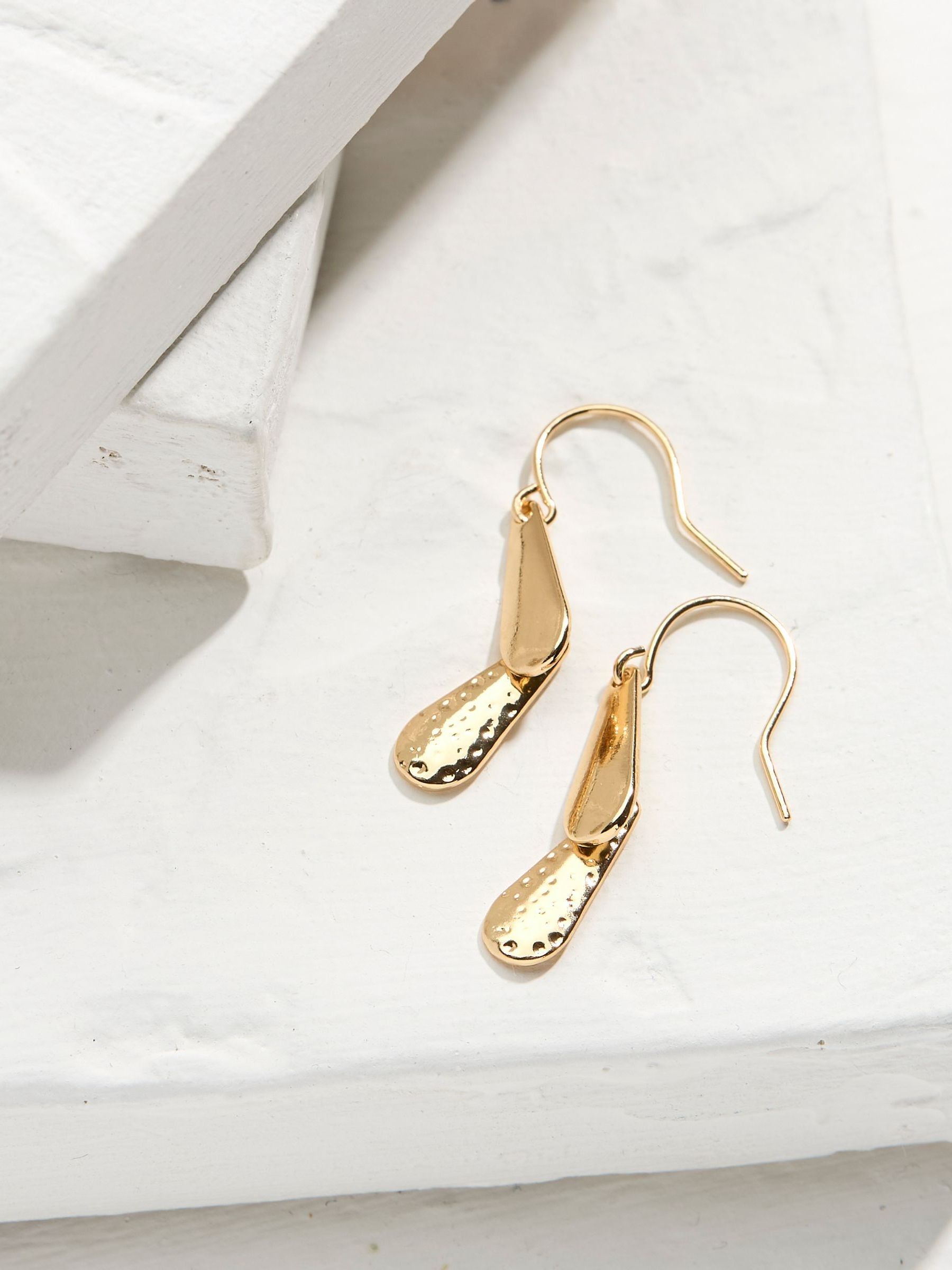 Gold Tone Texture Drop Earrings FatFace