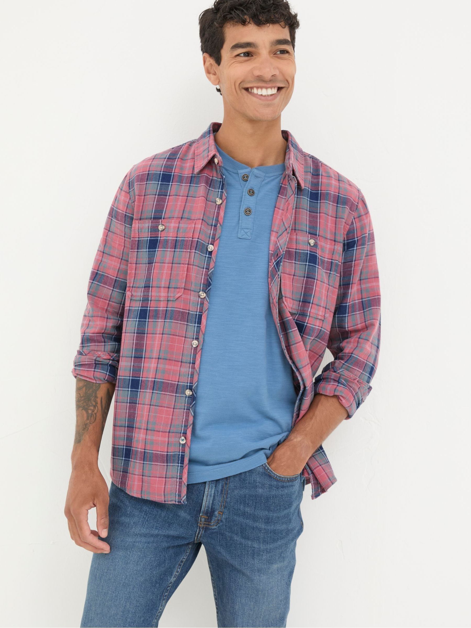 Davington Pink 100% Cotton Long Sleeve Check Shirt - Image 1 of 6