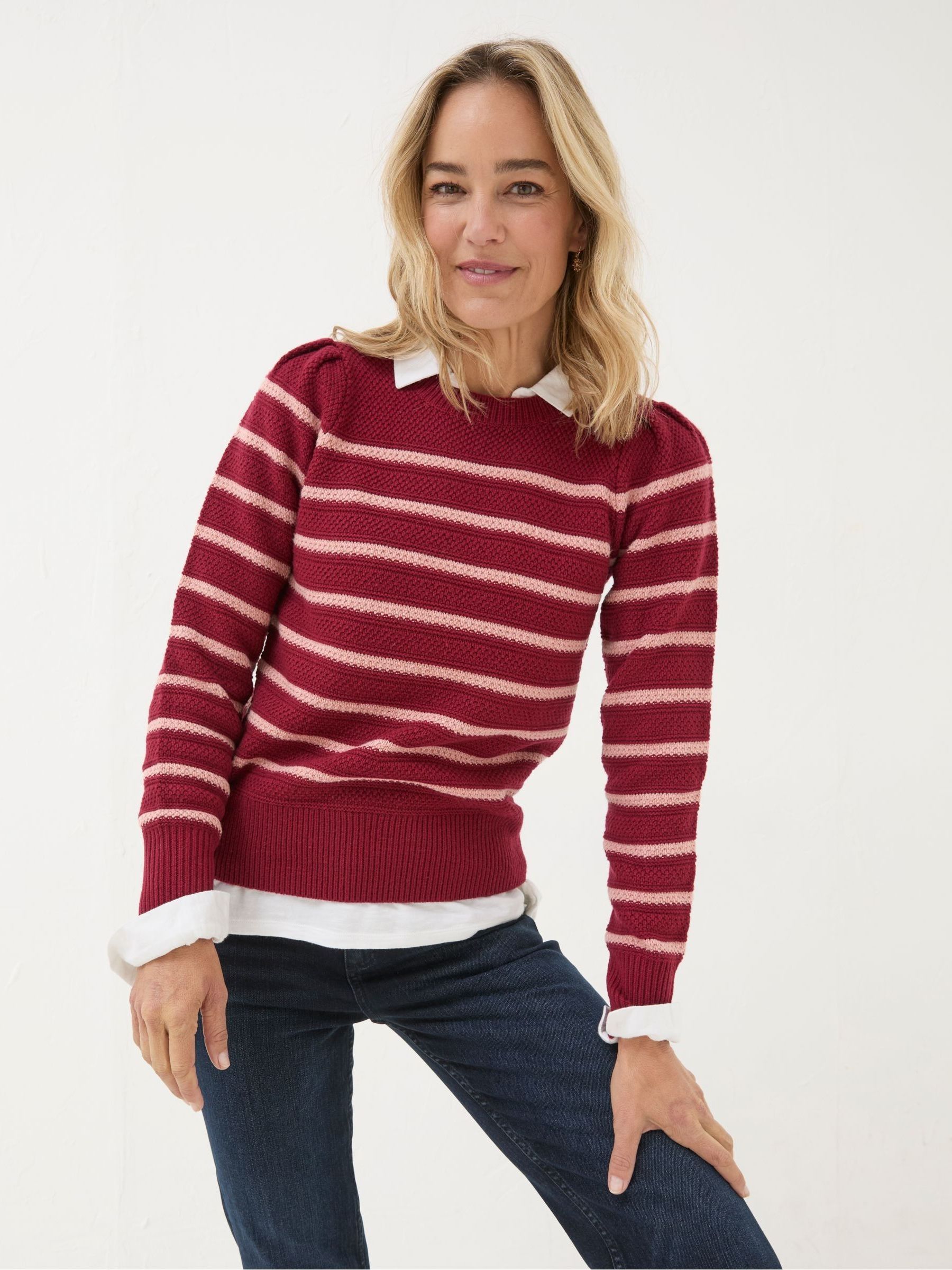 Eliana Dark Red Stripe Jumper FatFace
