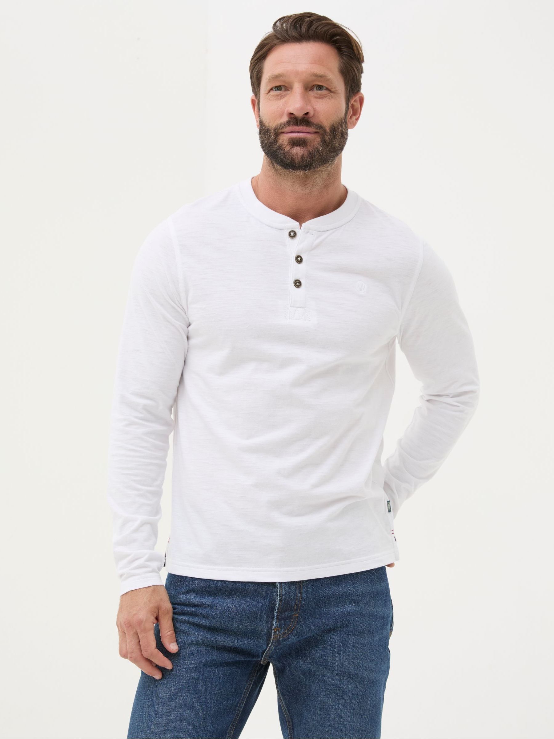 Woodside White Long Sleeve Henley T Shirt - Image 1 of 4