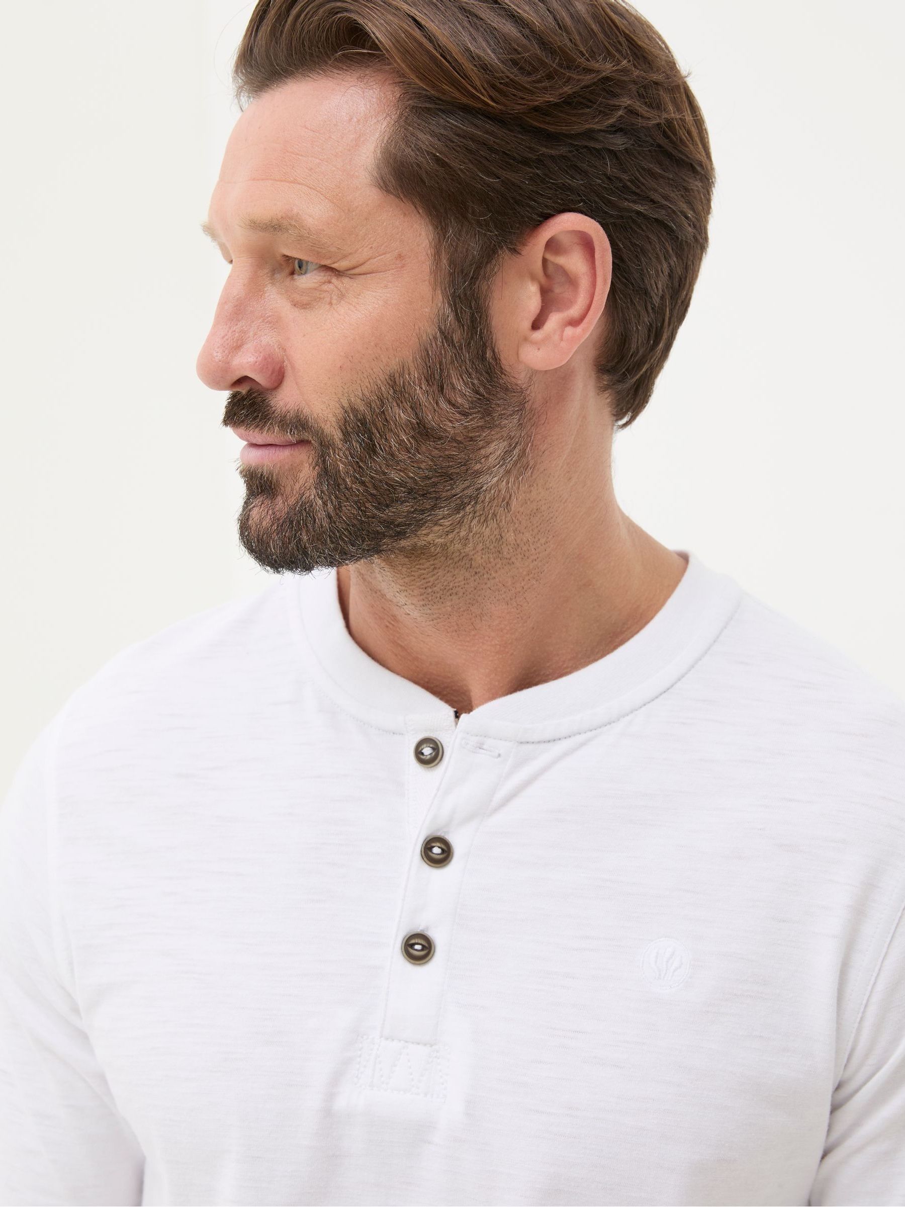 Woodside White Long Sleeve Henley T Shirt - Image 3 of 4
