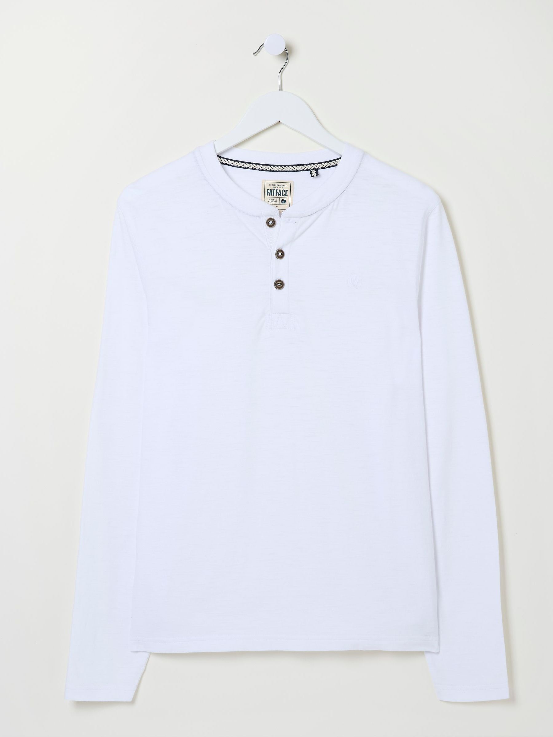 Woodside White Long Sleeve Henley T Shirt - Image 4 of 4