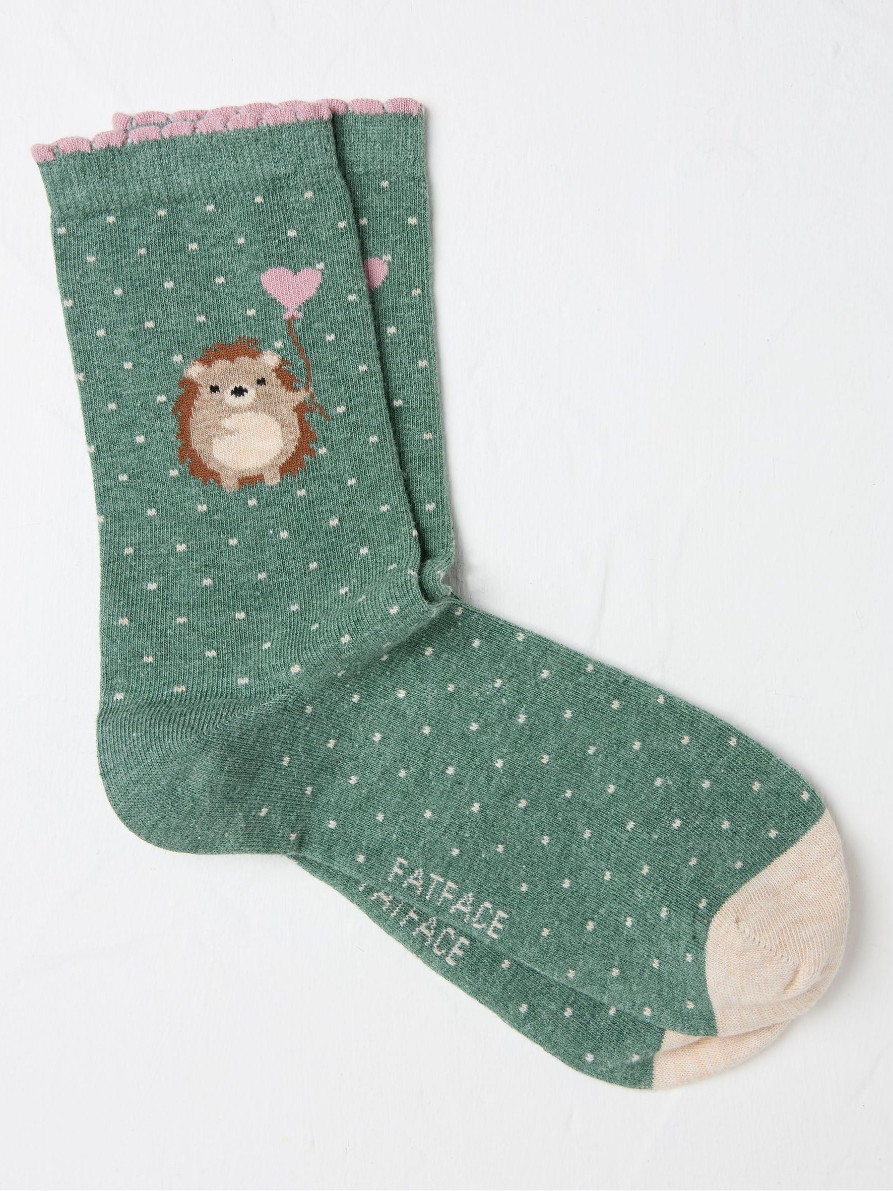 Green Hedgehog Womens Socks 1 Pack (size 4-7) - Image 1 of 2