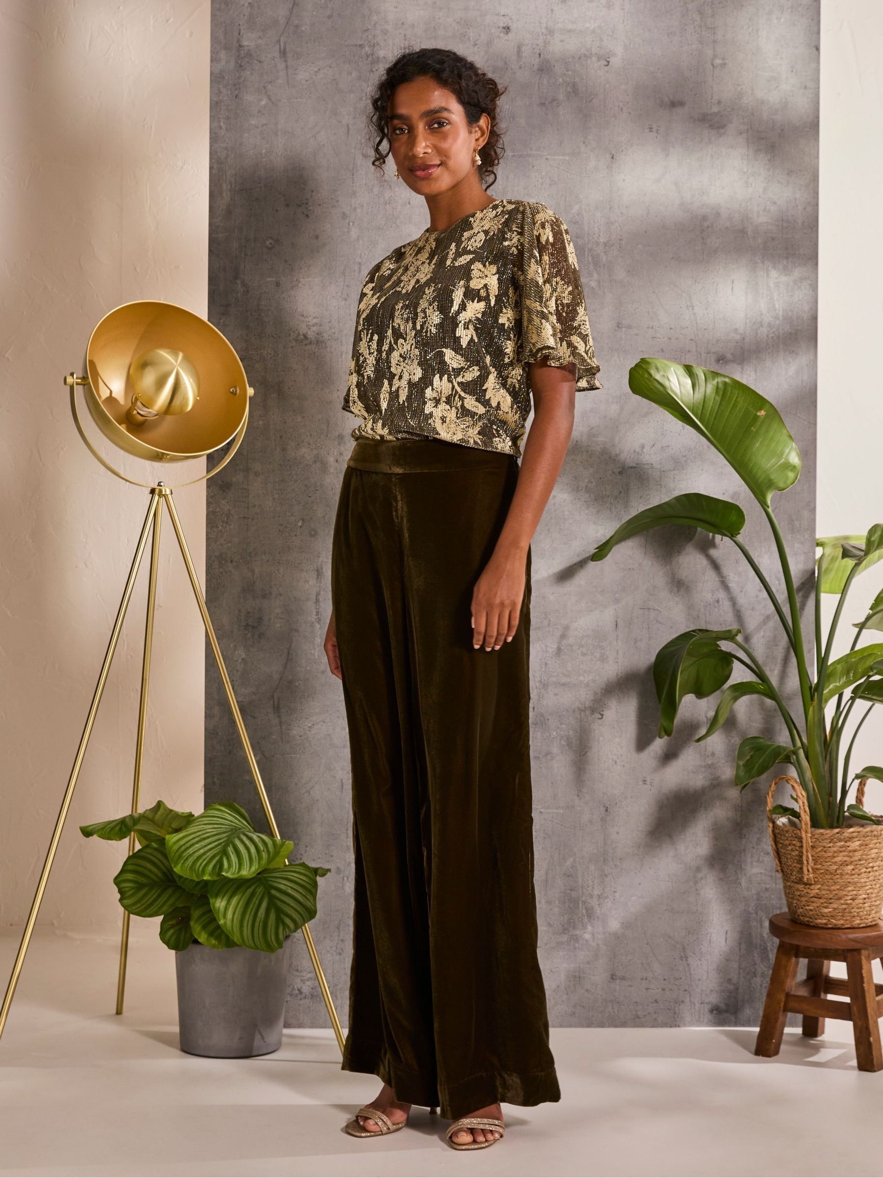 Alba Gold Foil Plisse Top - Image 1 of 6