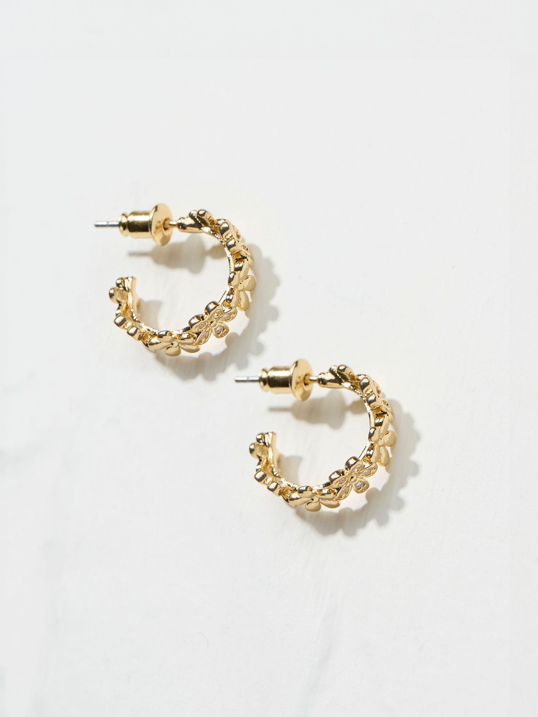 Daisy Gold Tone Hoops Earrings - Image 1 of 2