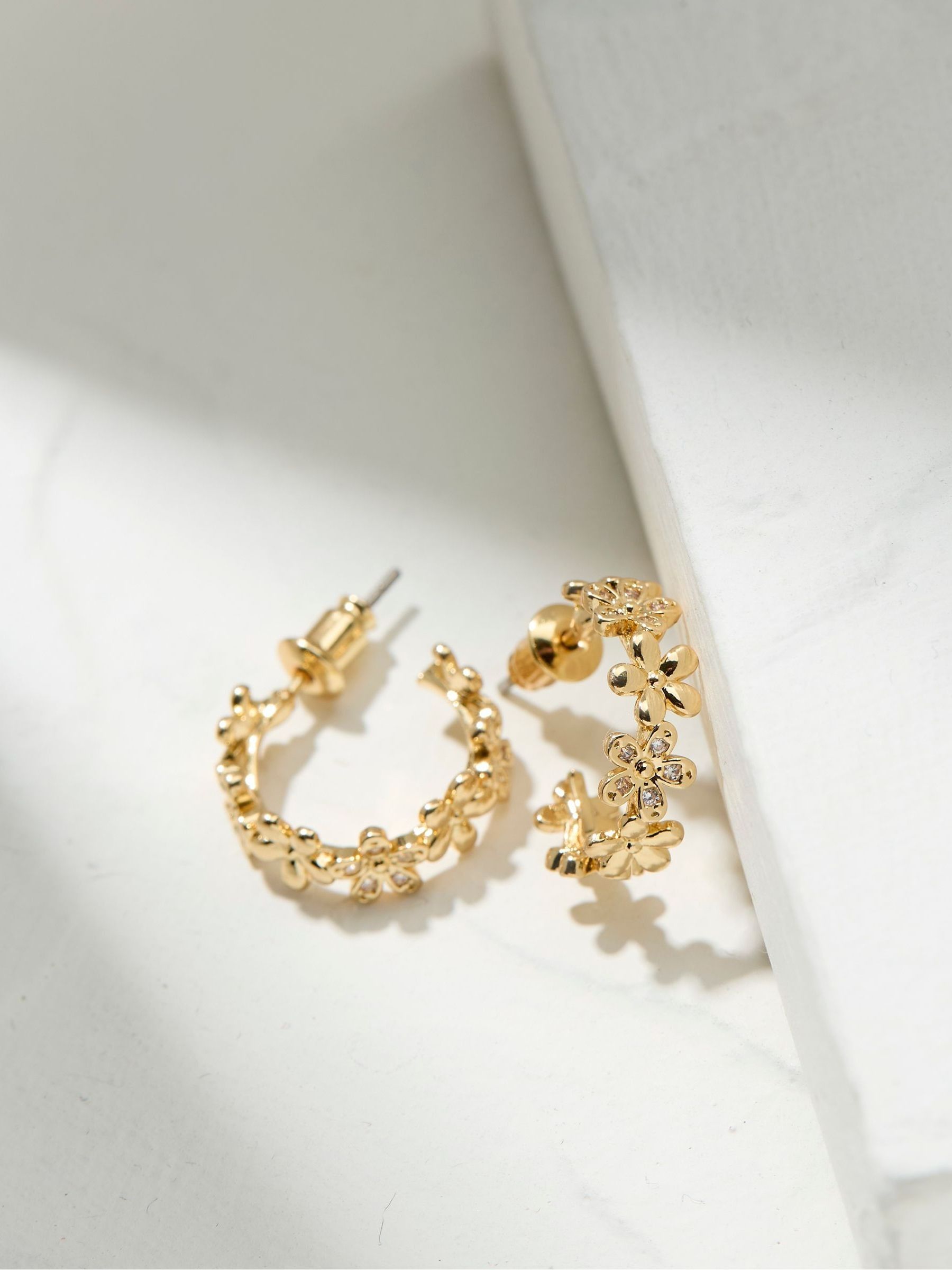 Daisy Gold Tone Hoops Earrings - Image 2 of 2