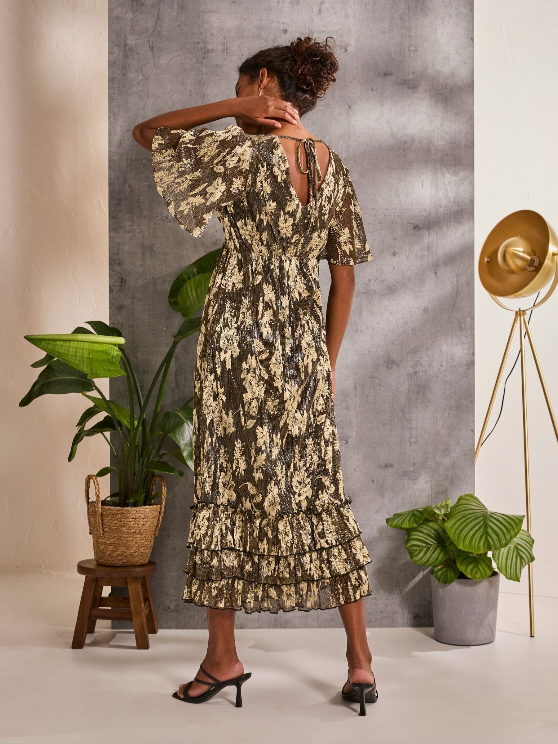 Lucia Gold Foil Plisse Maxi Dress - Image 2 of 6