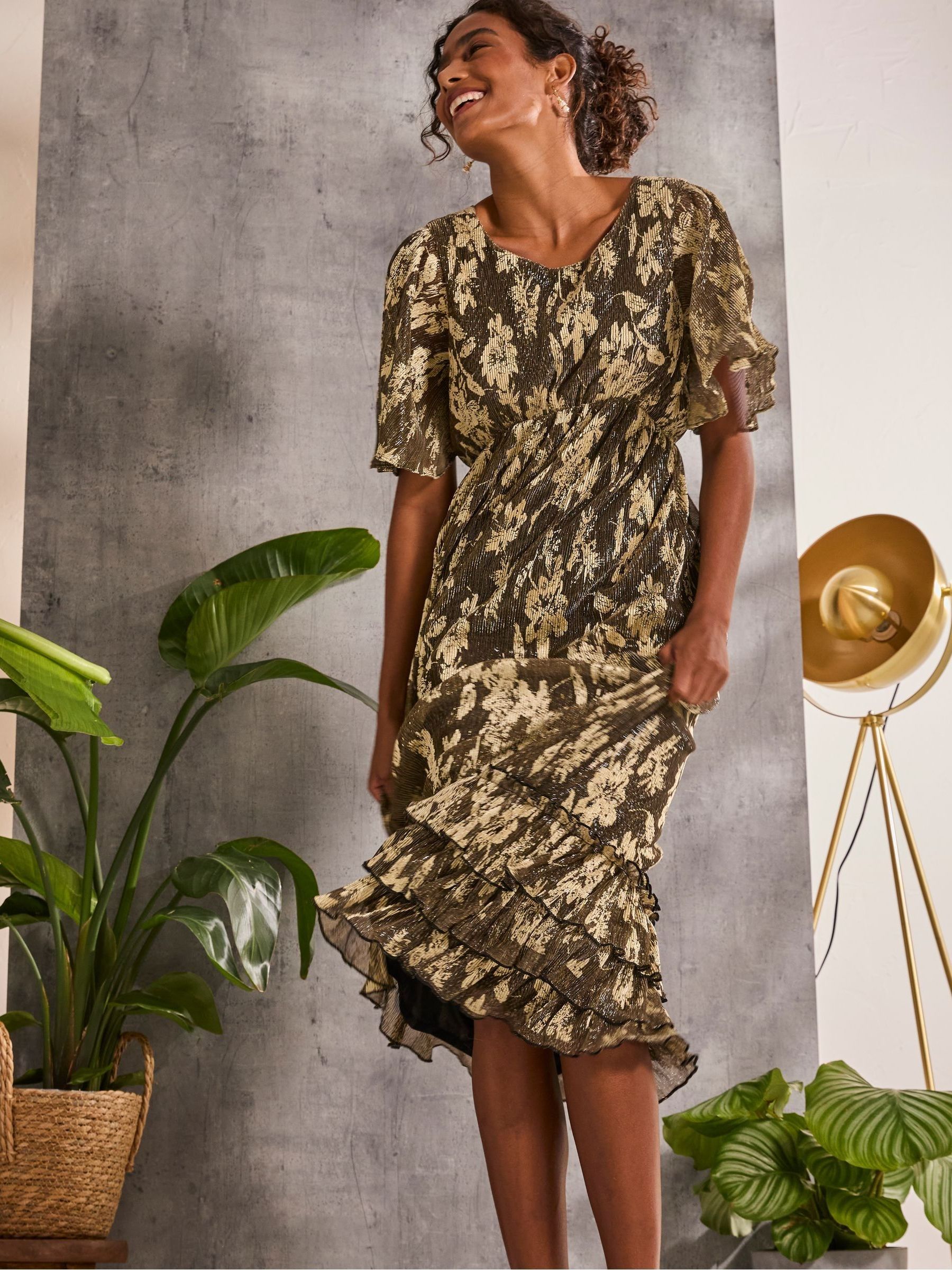 Lucia Gold Foil Plisse Maxi Dress - Image 3 of 6