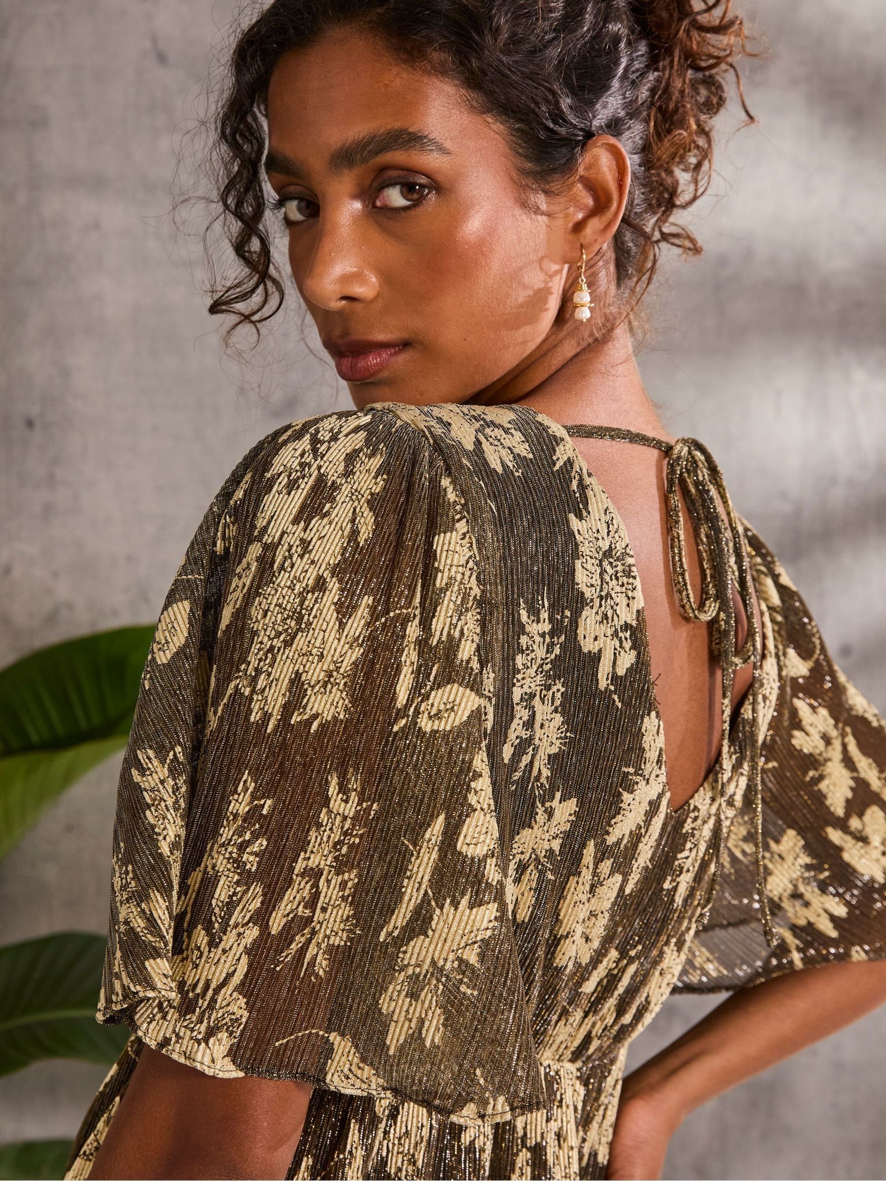 Lucia Gold Foil Plisse Maxi Dress - Image 5 of 6
