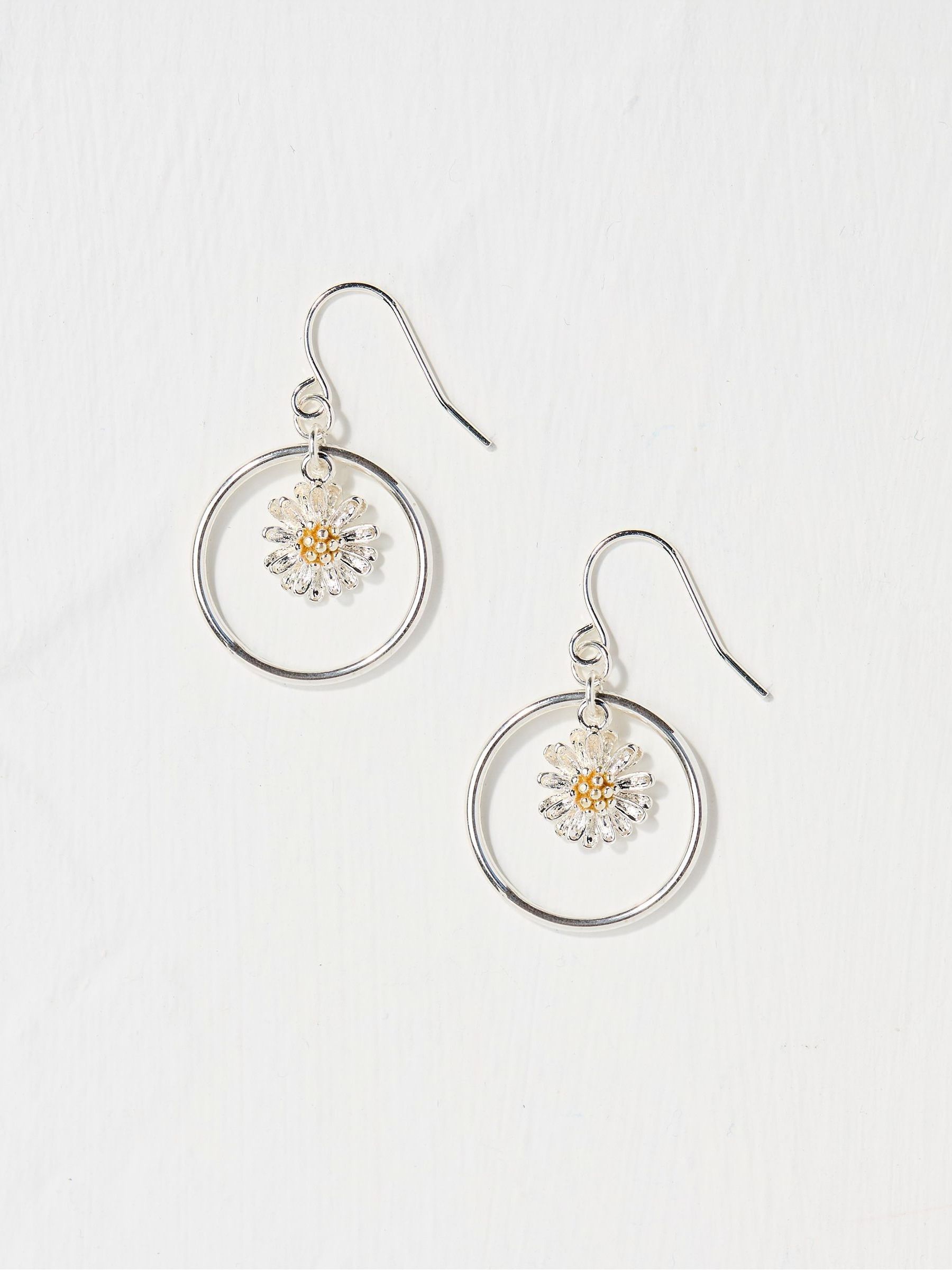 Daisy Silver Tone Drop Earrings - Image 1 of 2