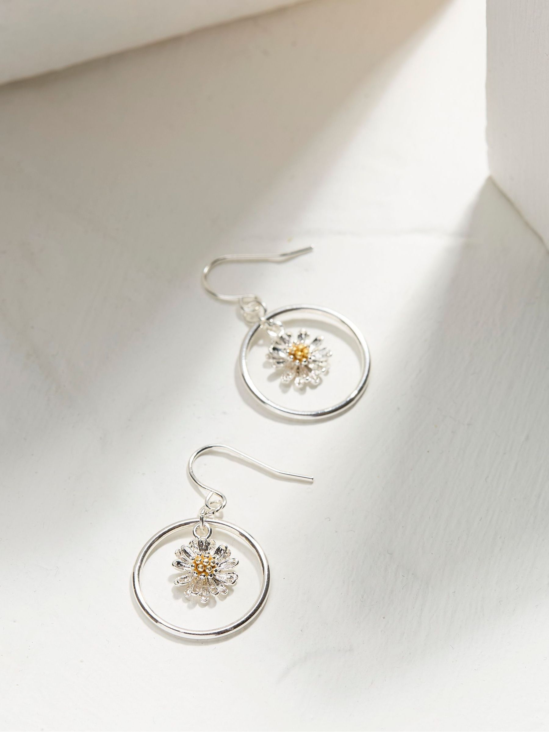 Daisy Silver Tone Drop Earrings - Image 2 of 2