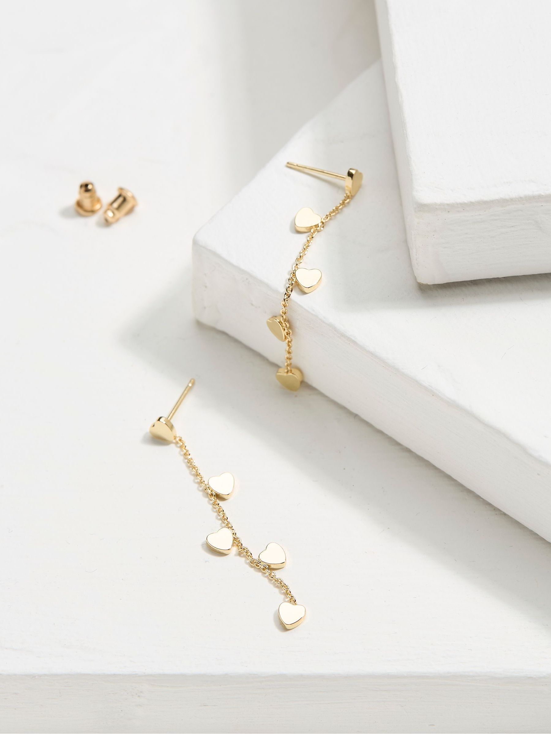 Gold Tone Heart Chain Earrings - Image 2 of 2 Gold Tone Heart Chain Earrings - Image 2 of 2