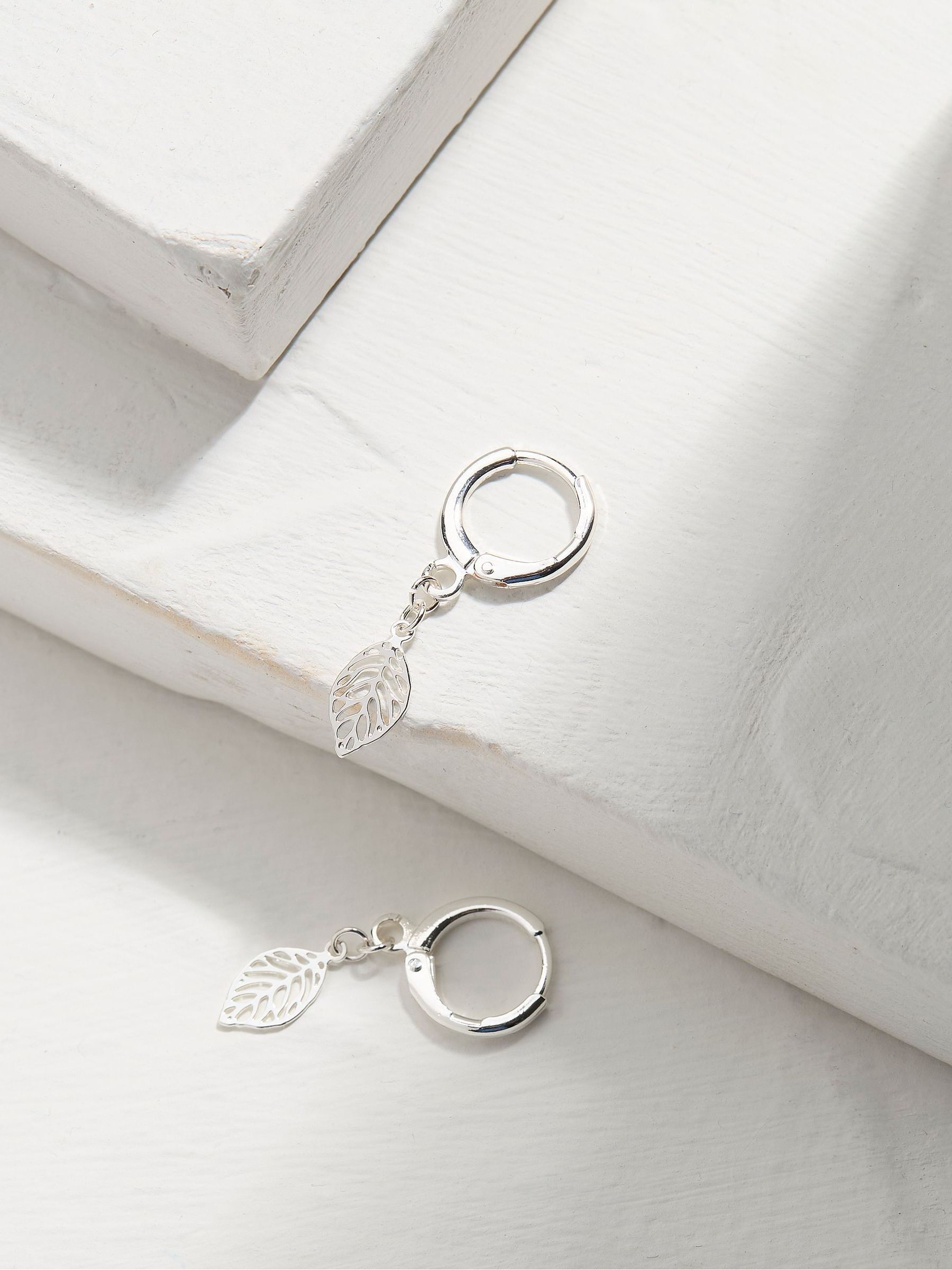 Silver Tone Leaf Drop Earrings - Image 2 of 2