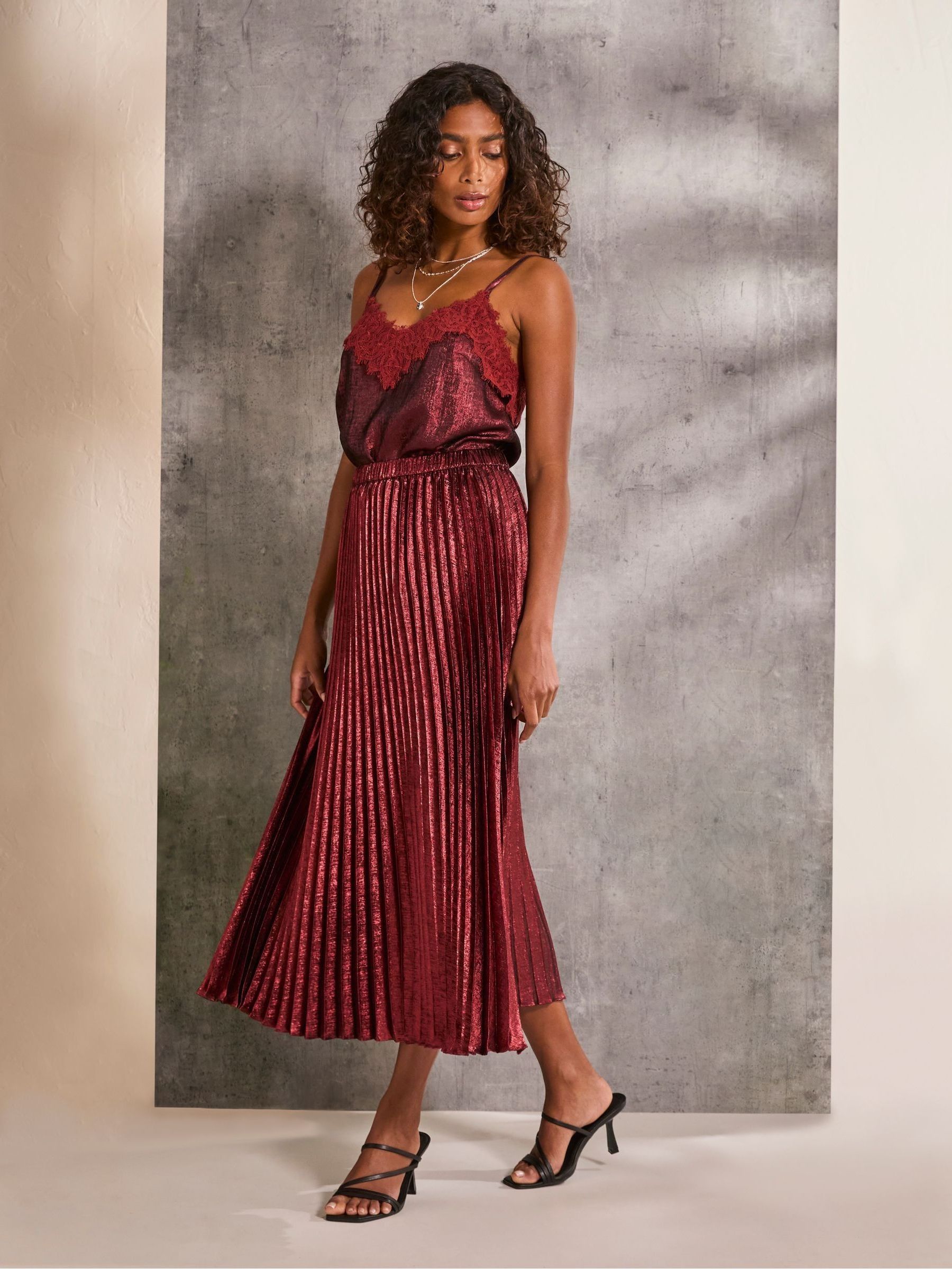Gaia Dark Red Pleated Skirt - Image 1 of 6
