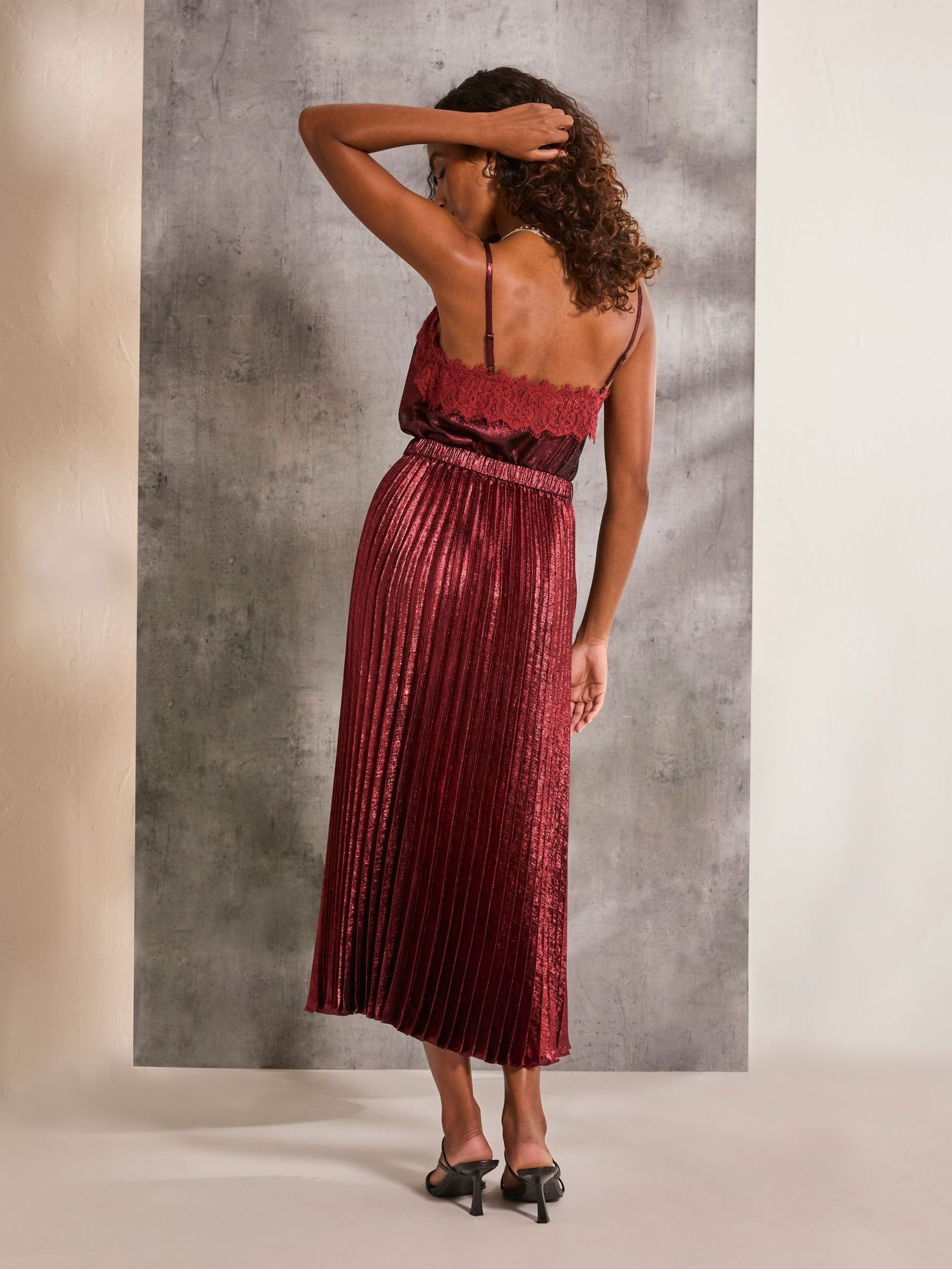 Gaia Dark Red Pleated Skirt - Image 2 of 6