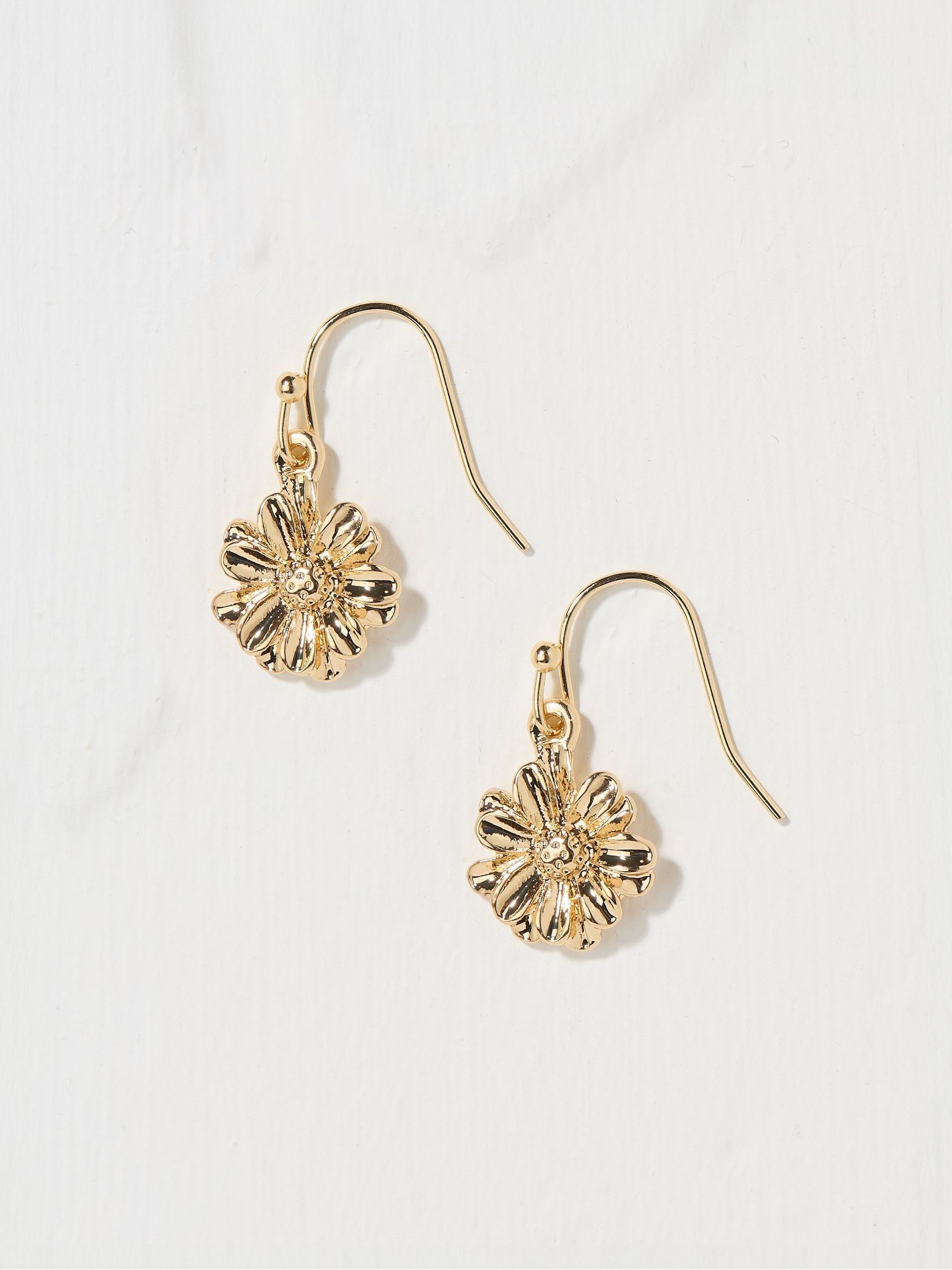 Gold Tone Floral Drop Earrings - Image 1 of 2