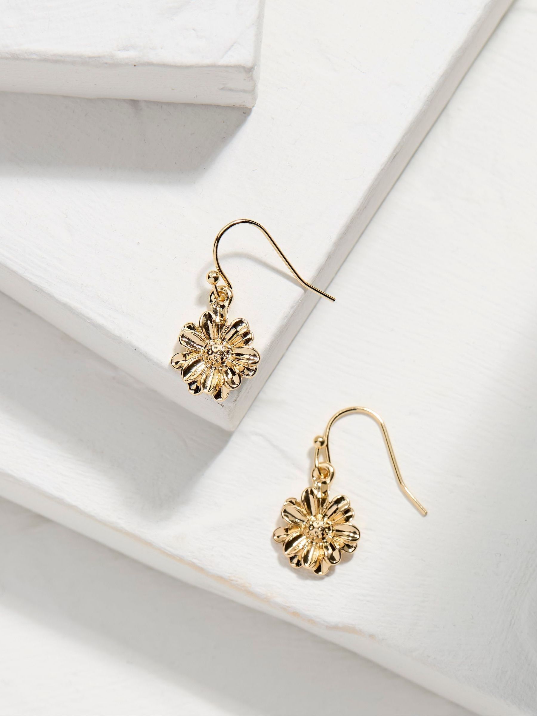 Gold Tone Floral Drop Earrings - Image 2 of 2