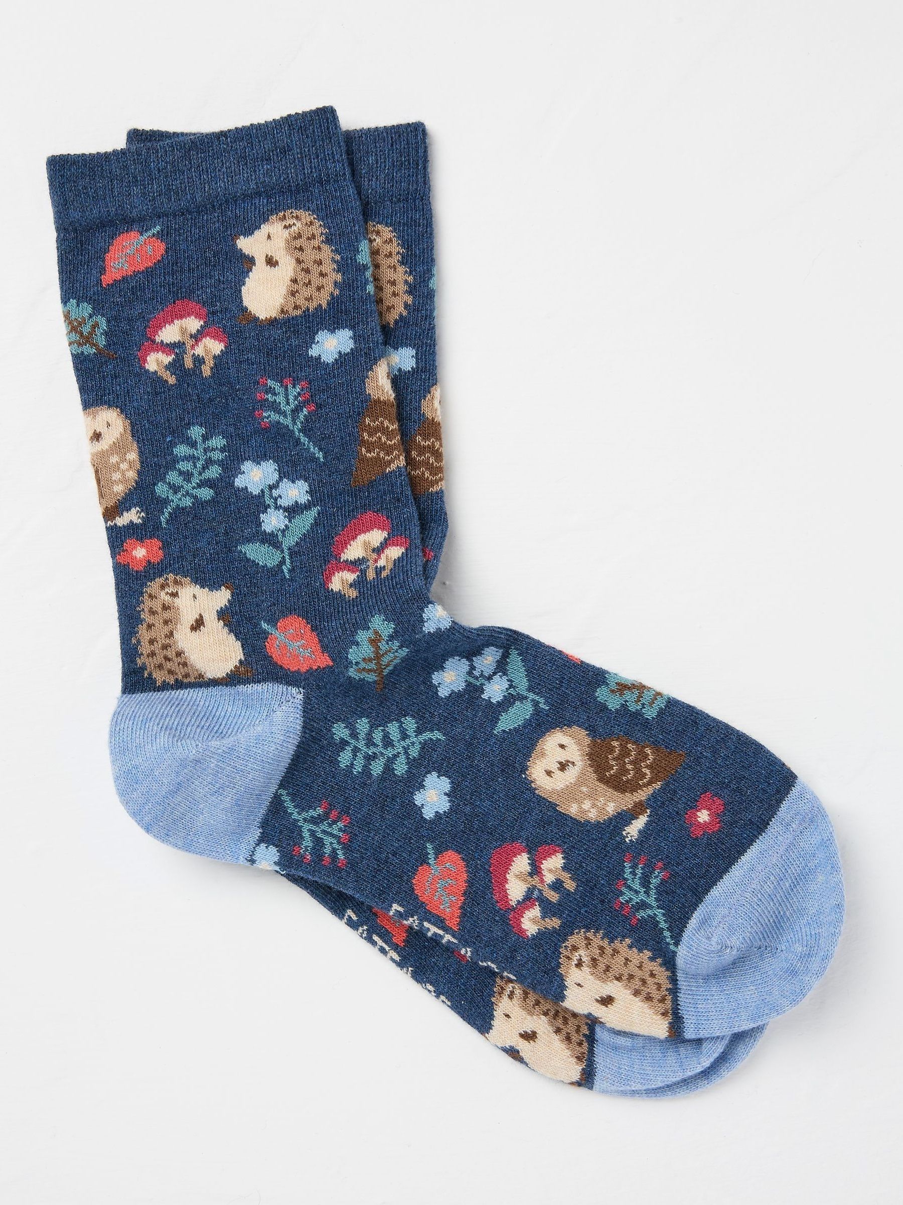 Navy Blue Floral Hedgehog Womens Socks 1 Pack (size 4-7) - Image 1 of 2