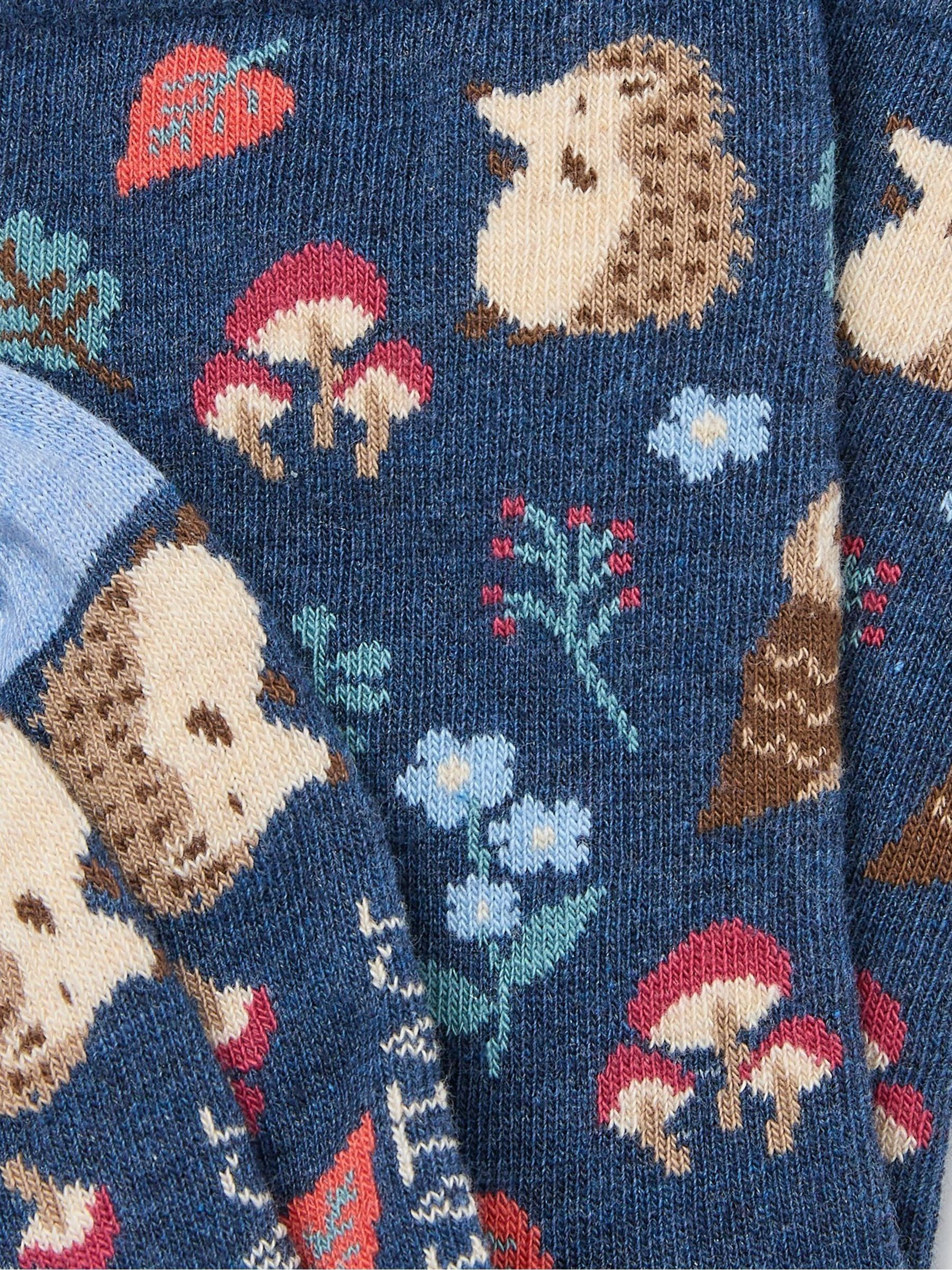 Navy Blue Floral Hedgehog Womens Socks 1 Pack (size 4-7) - Image 2 of 2