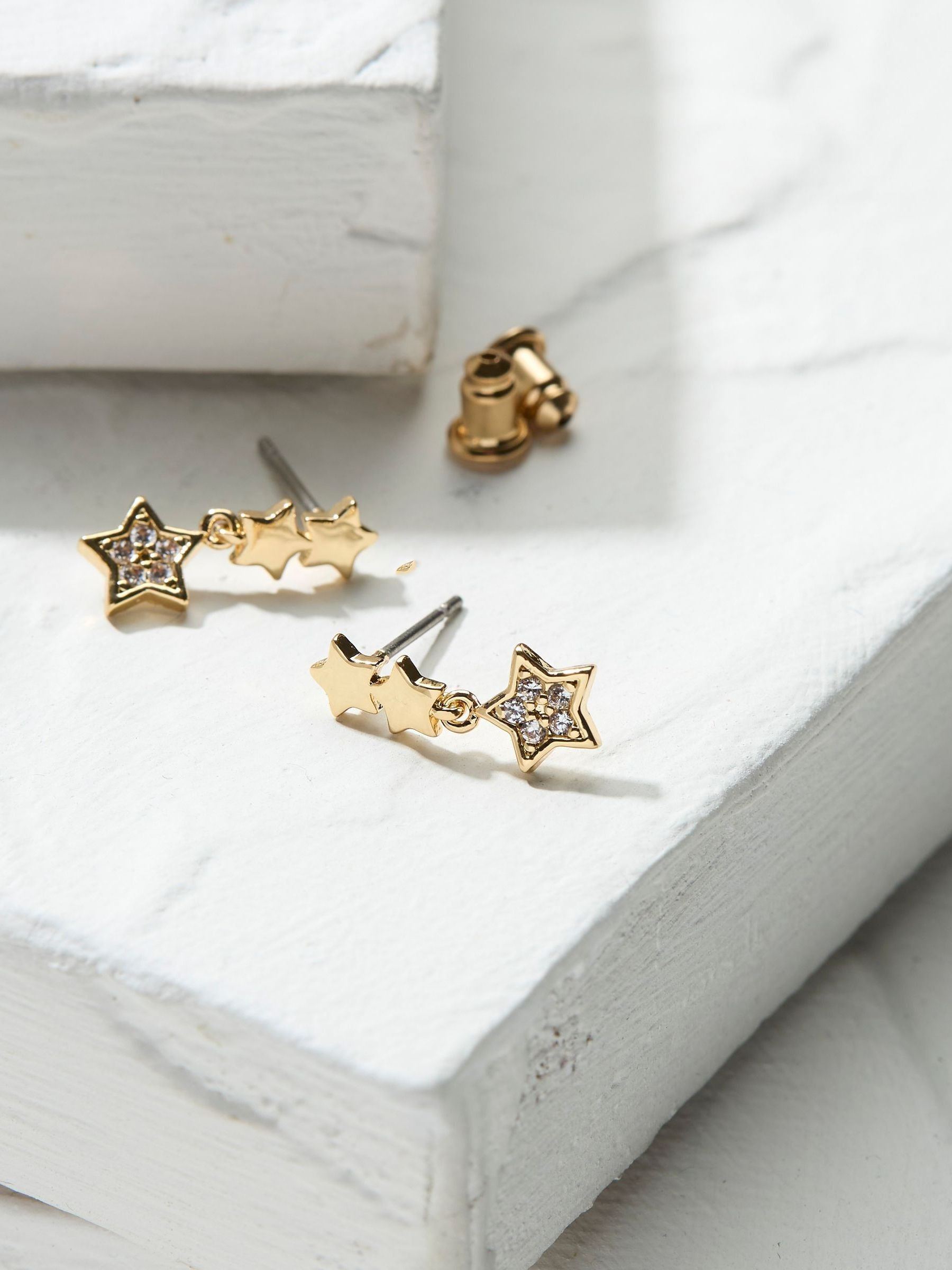 Gold Tone Trio Star Earrings - Image 2 of 2