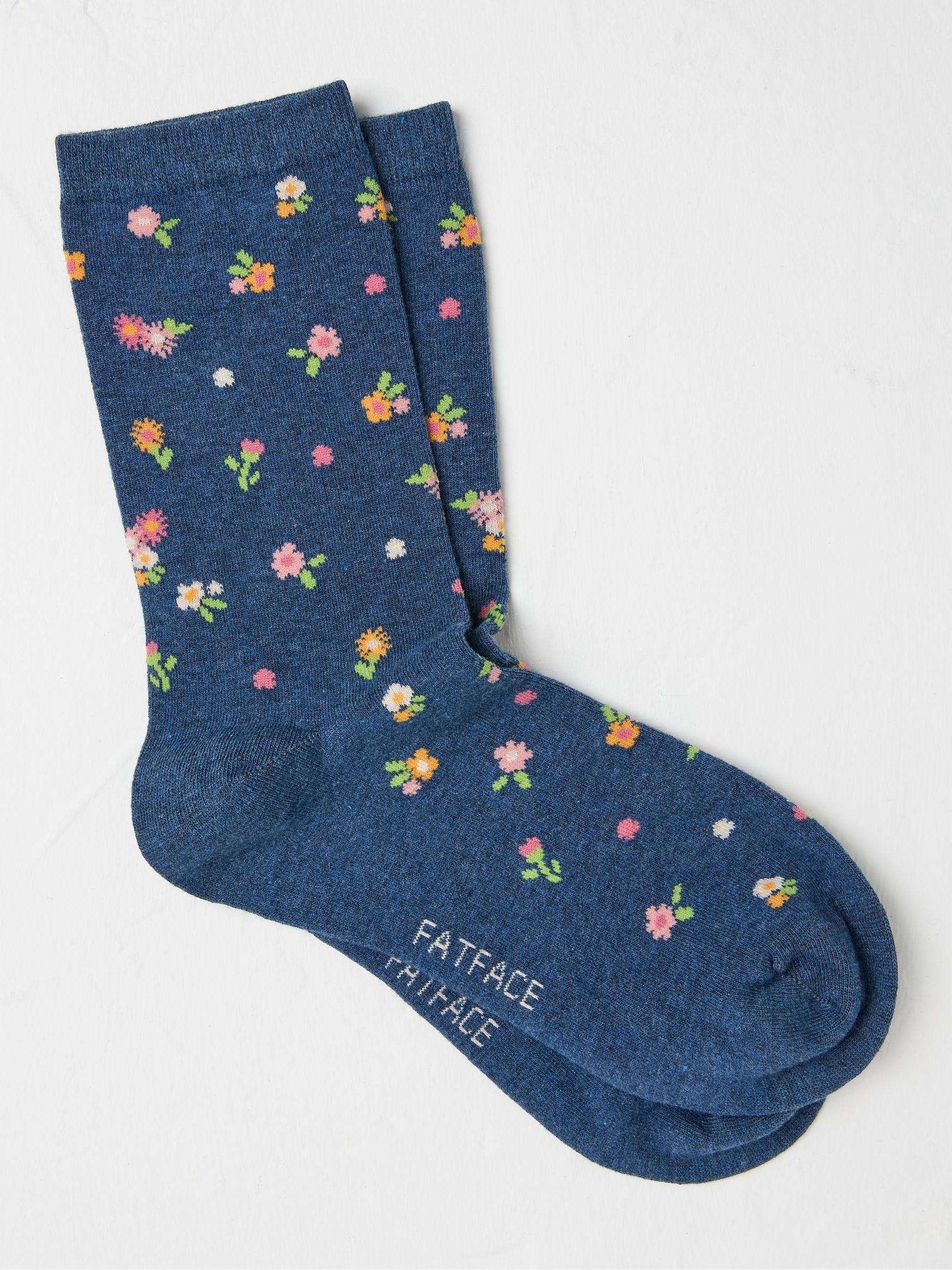 Blue Ditsy Floral Womens Socks 1 Pack (size 4-7) - Image 1 of 2