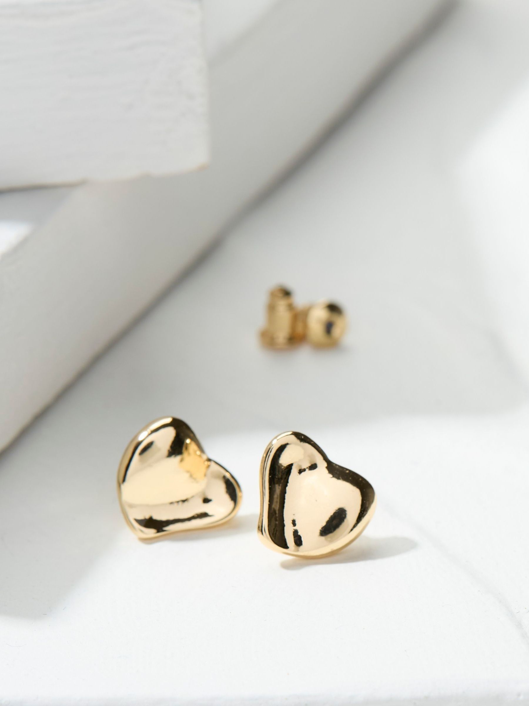 Gold Tone Heart Studs Earrings - Image 2 of 2