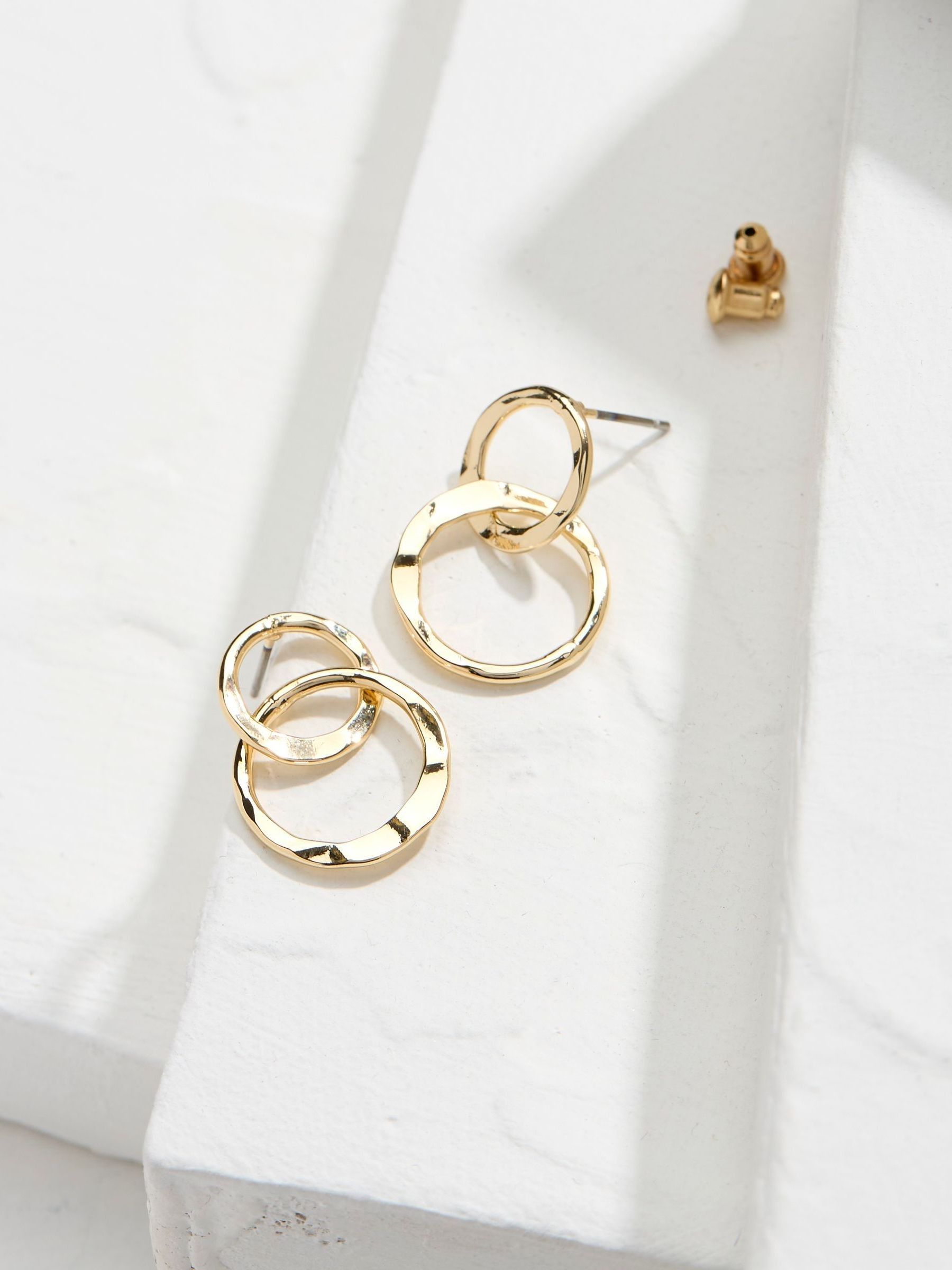 Gold Tone Link Disc Earrings - Image 2 of 2