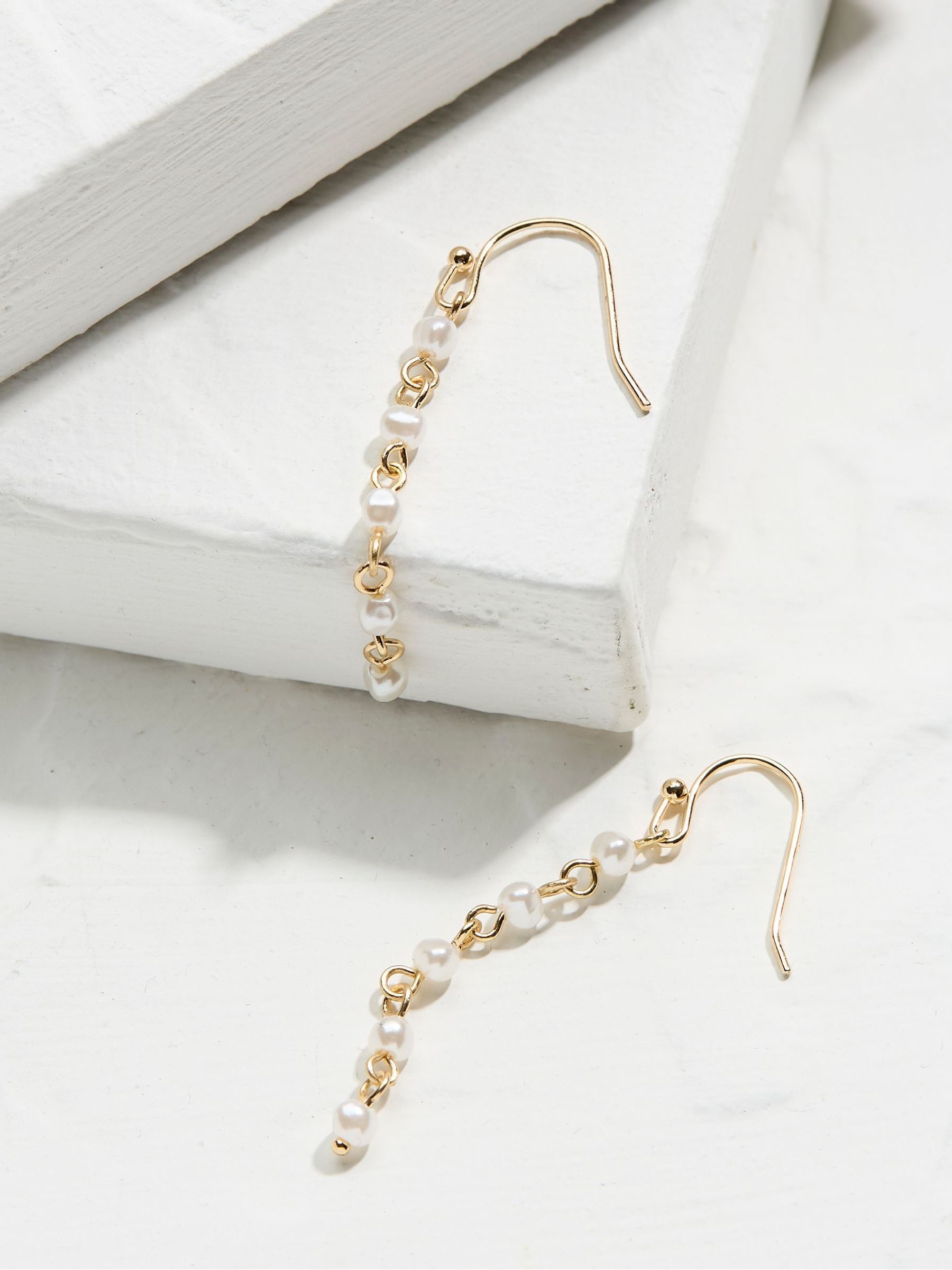 Gold Tone Pearl Chain Earrings - Image 2 of 2
