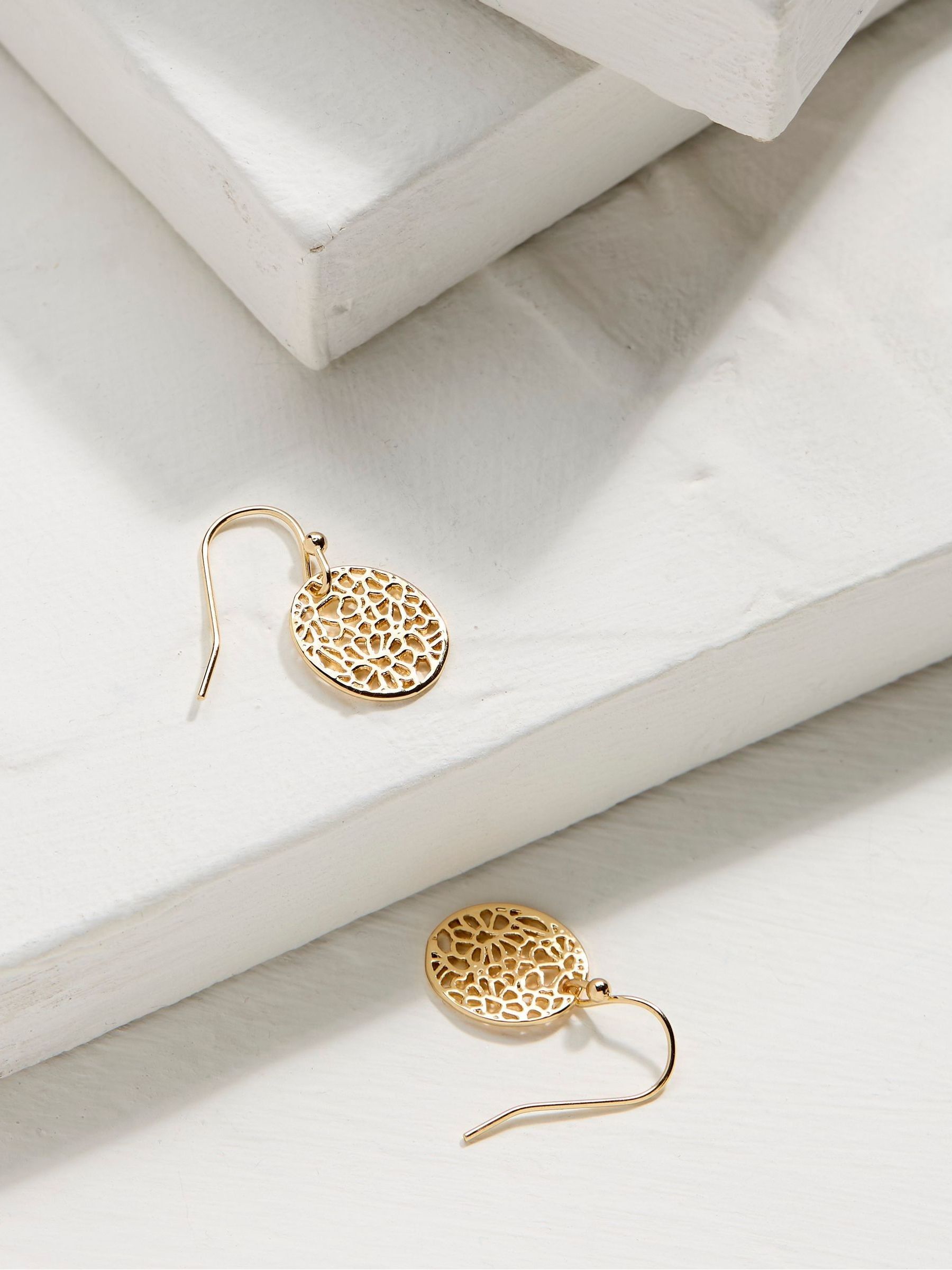 Filagree Gold Tone Drop Earrings - Image 2 of 2