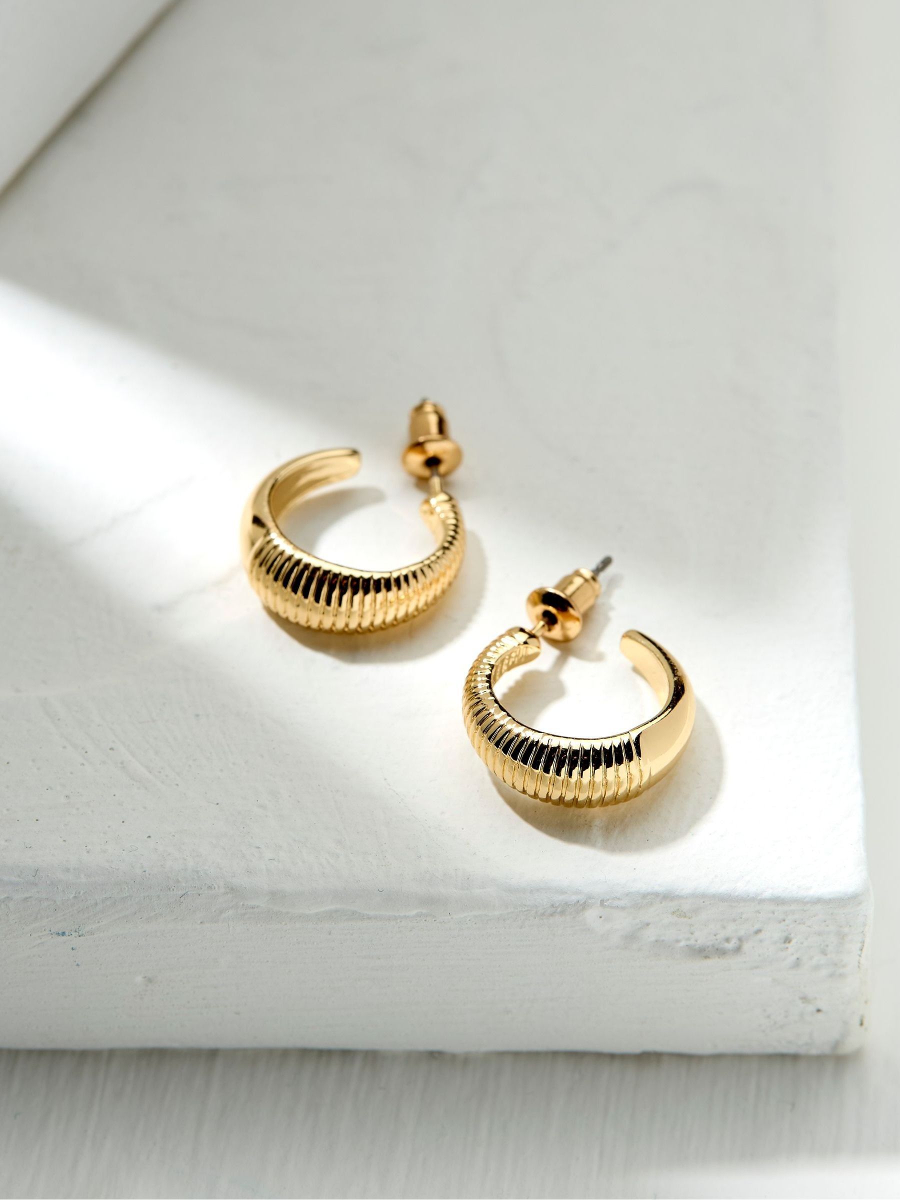 Gold Tone Textured Hoops Earrings - Image 2 of 3