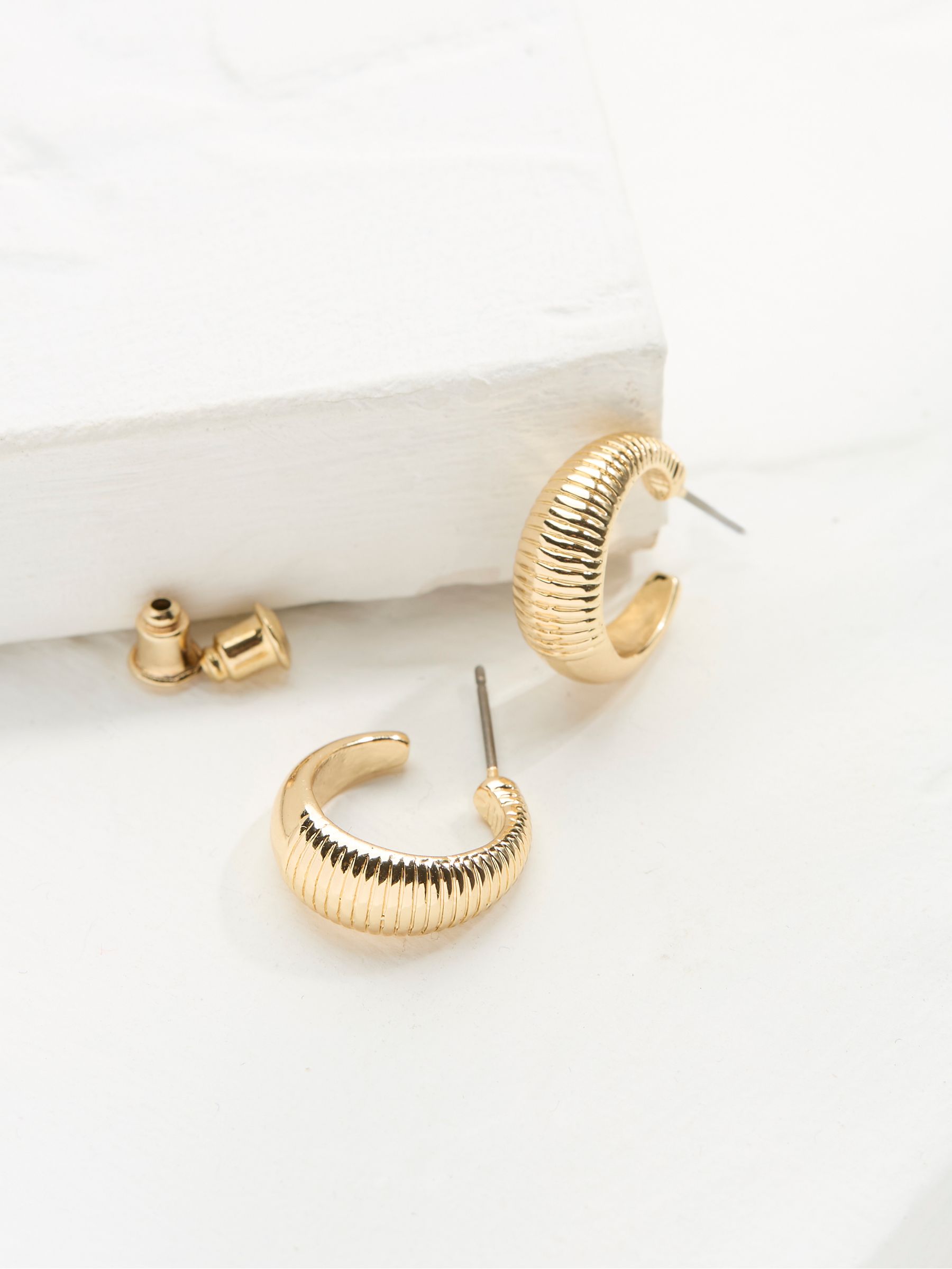 Gold Tone Textured Hoops Earrings - Image 3 of 3