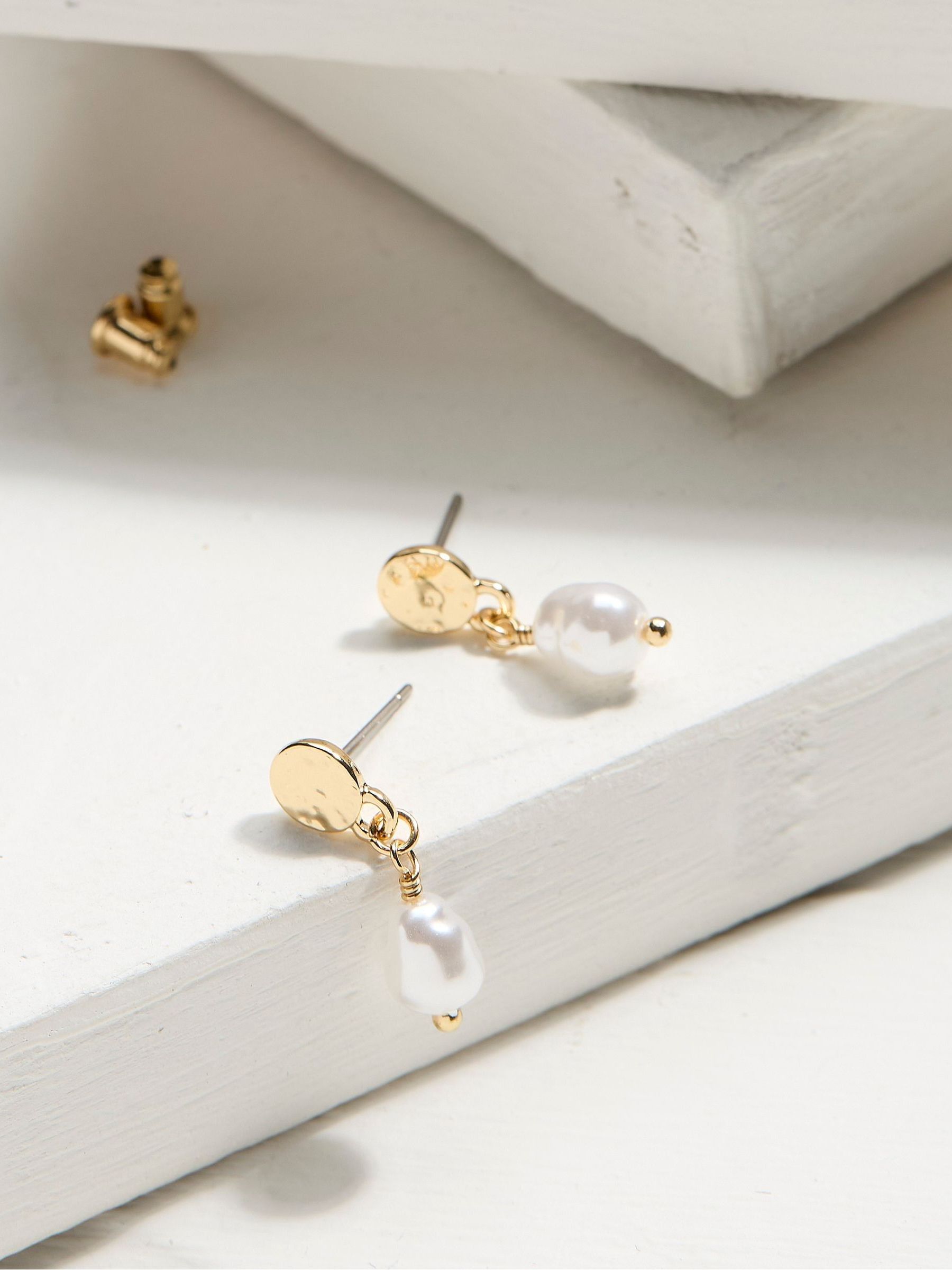 Gold Tone Pearl Drop Earrings - Image 2 of 2