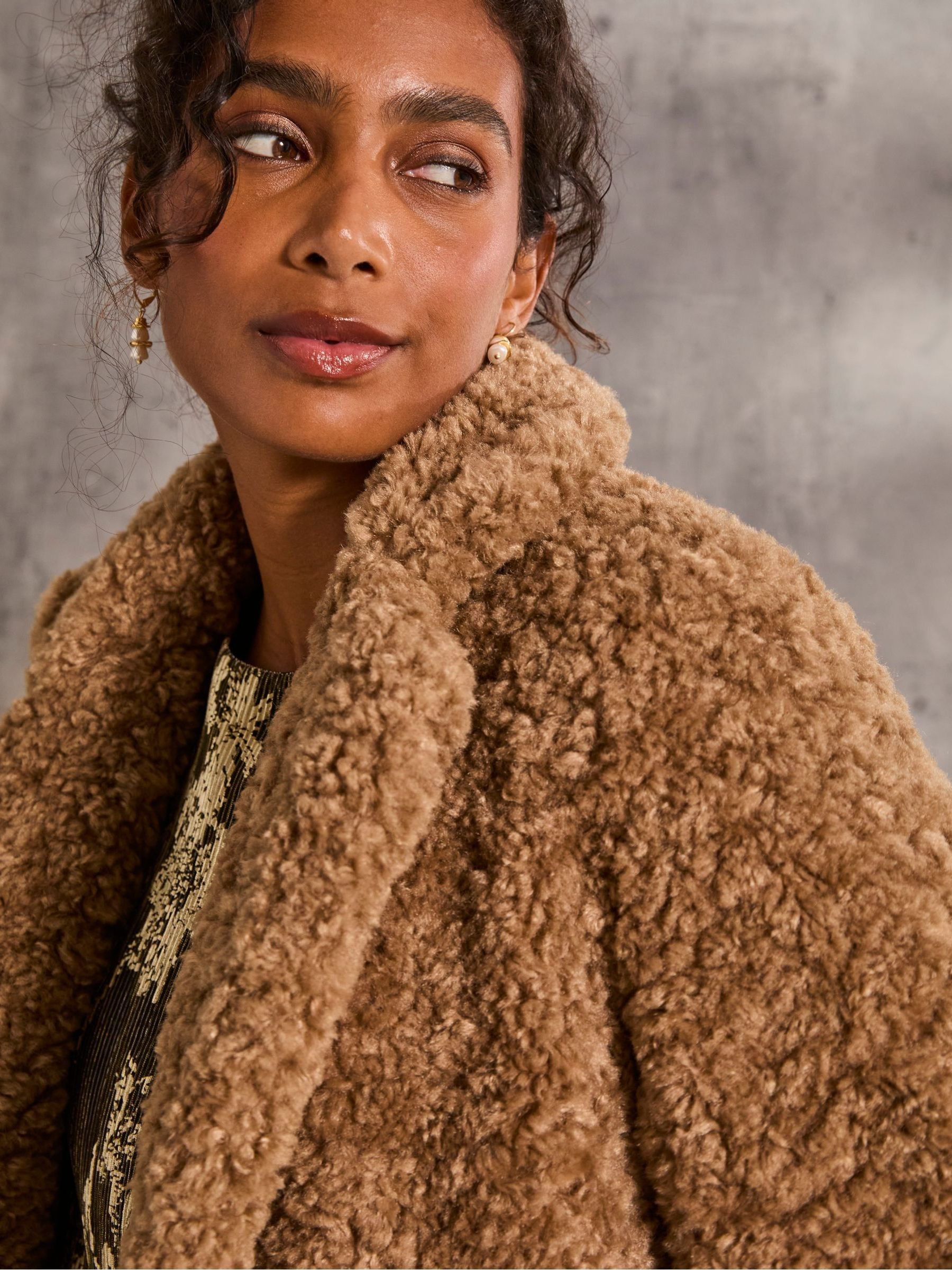 Maggie Natural Short Teddy Coat | FatFace USA