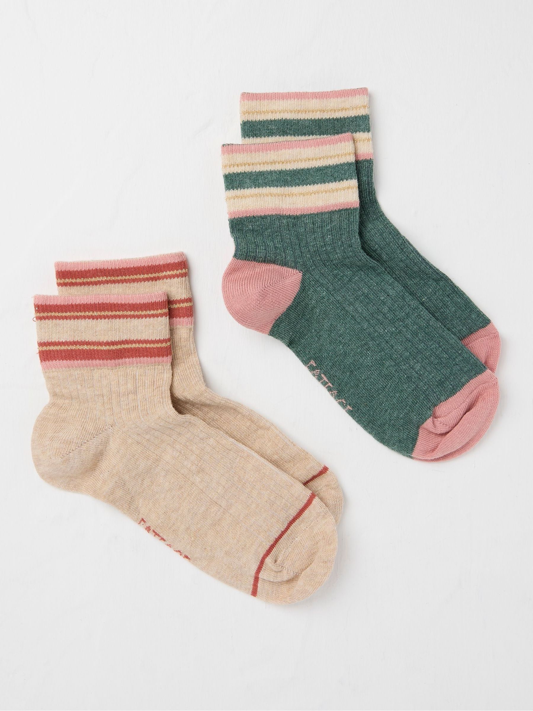 Green Sia Stripe Socks 2 Pack - Image 1 of 2