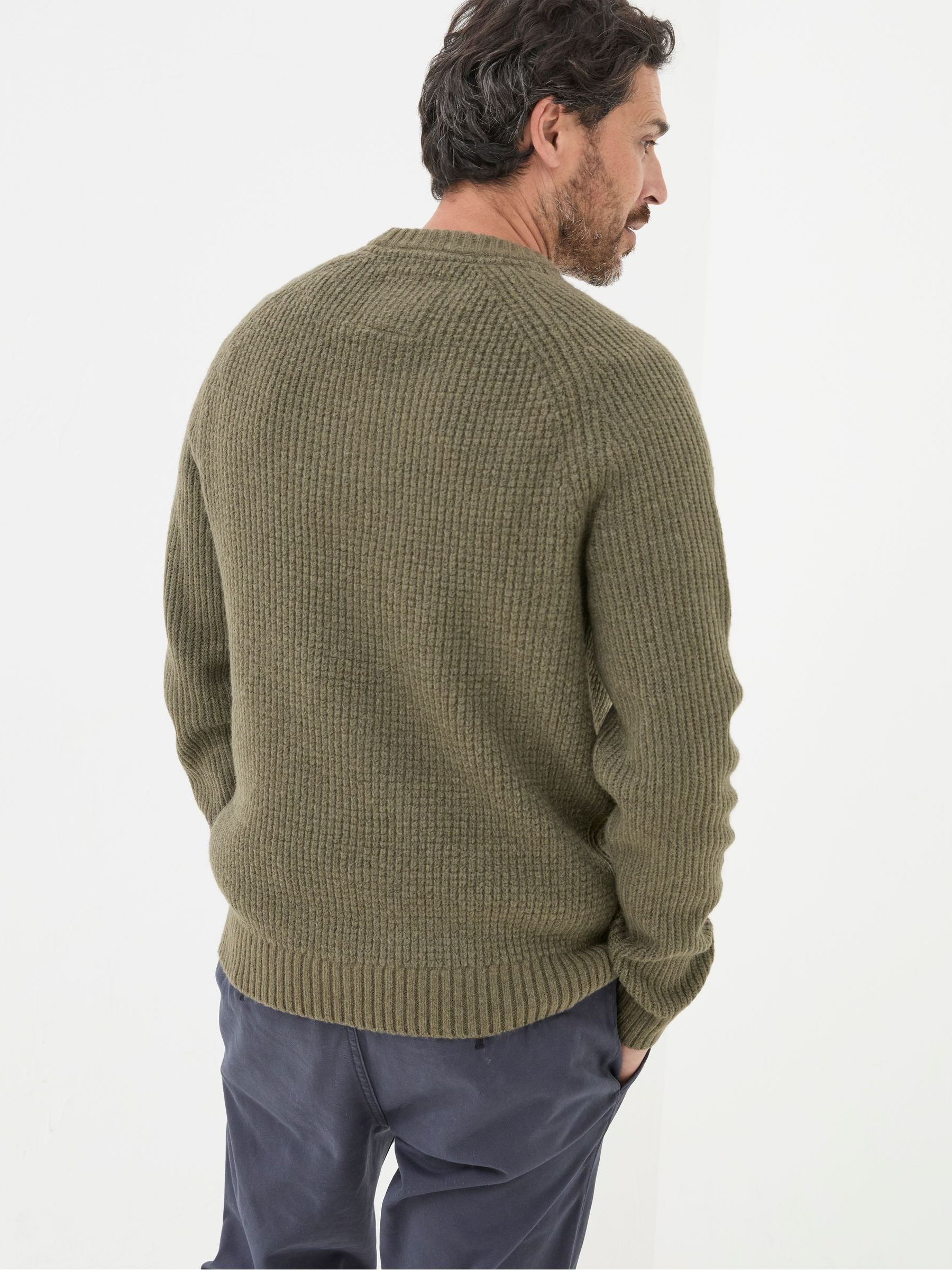 Calder Khaki Green Crew Neck Jumper - Image 2 of 5