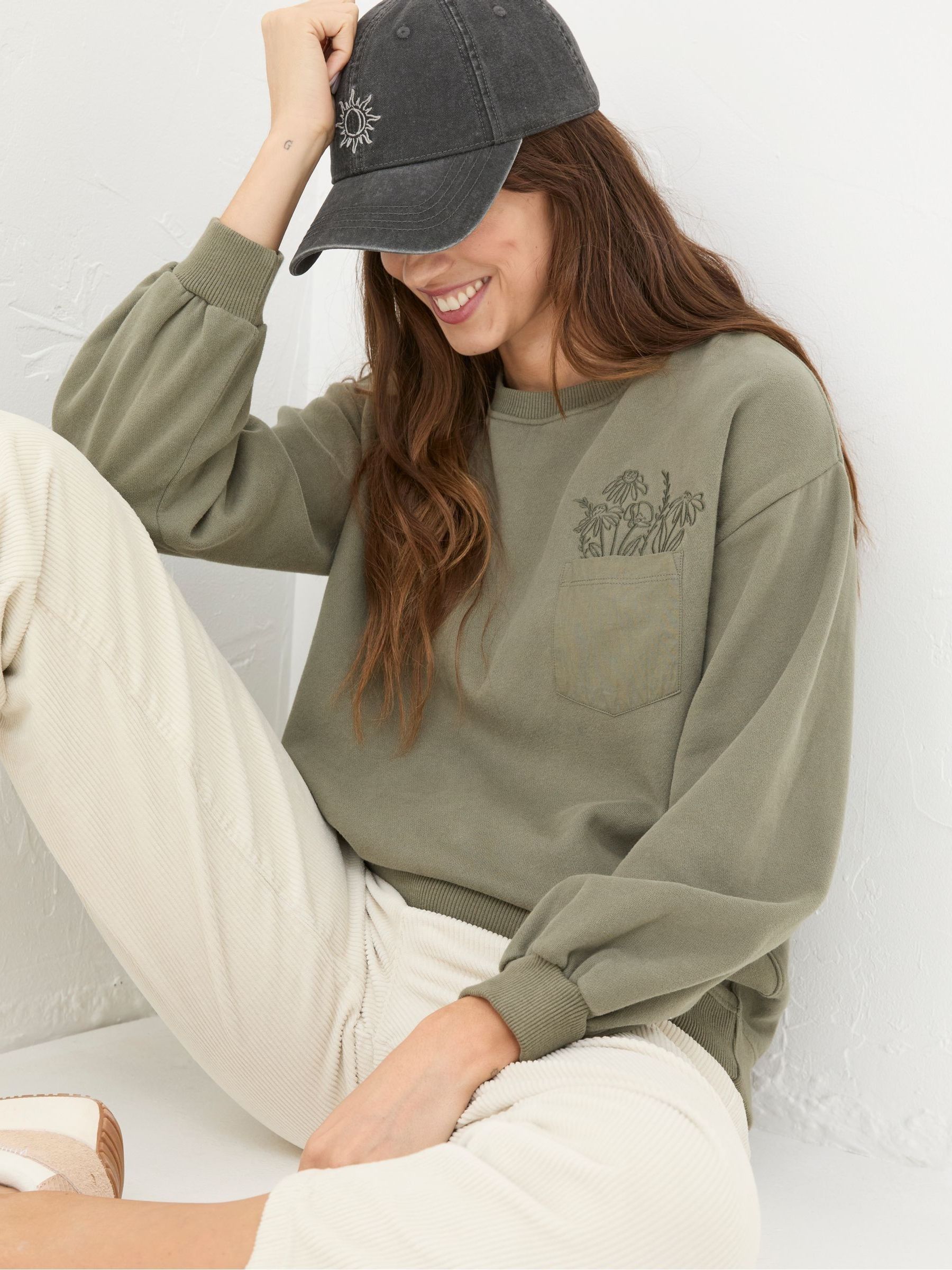 Alex Green Khaki Graphic Pocket Sweat Top - Image 4 of 6