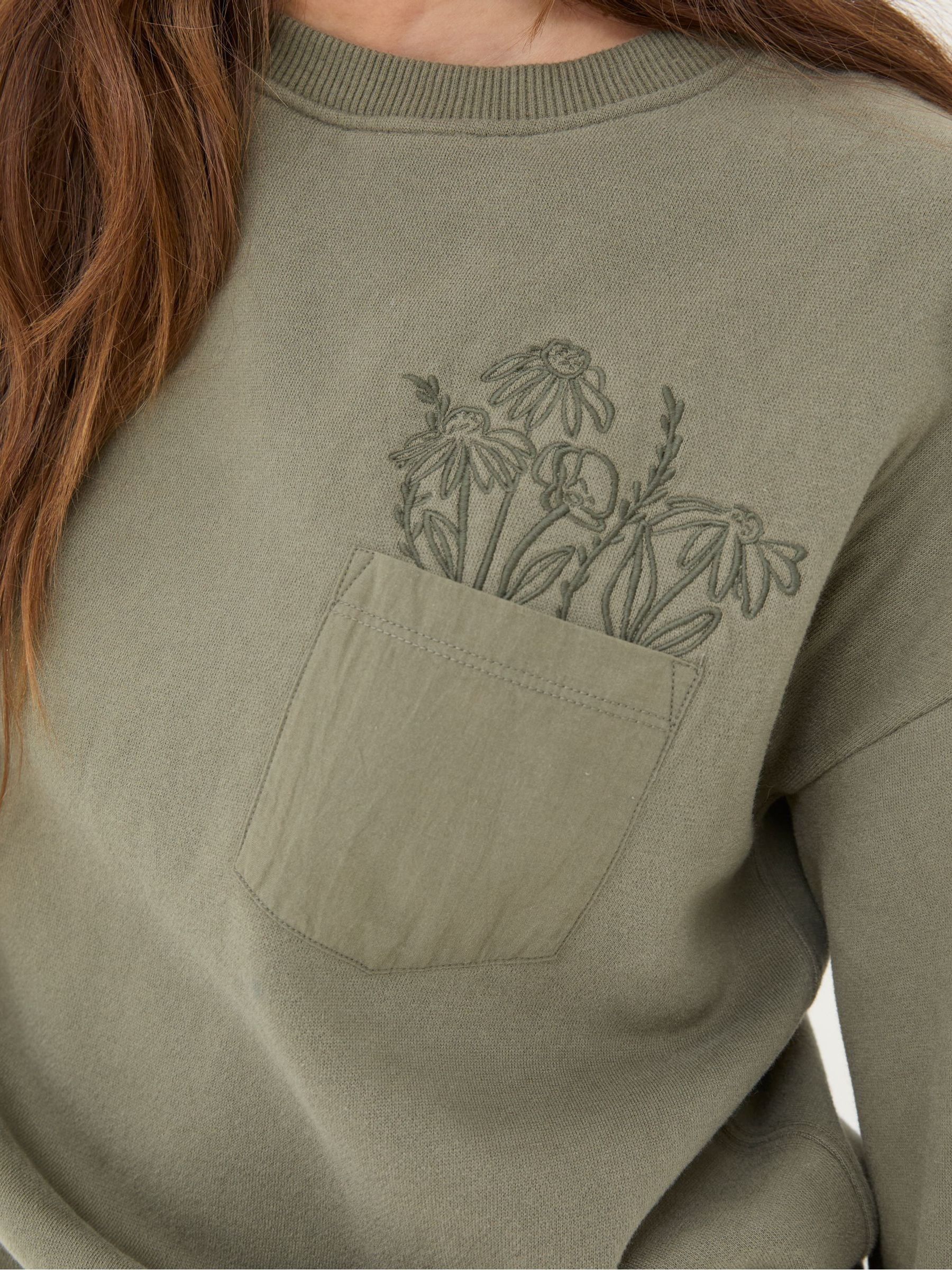 Alex Green Khaki Graphic Pocket Sweat Top - Image 5 of 6