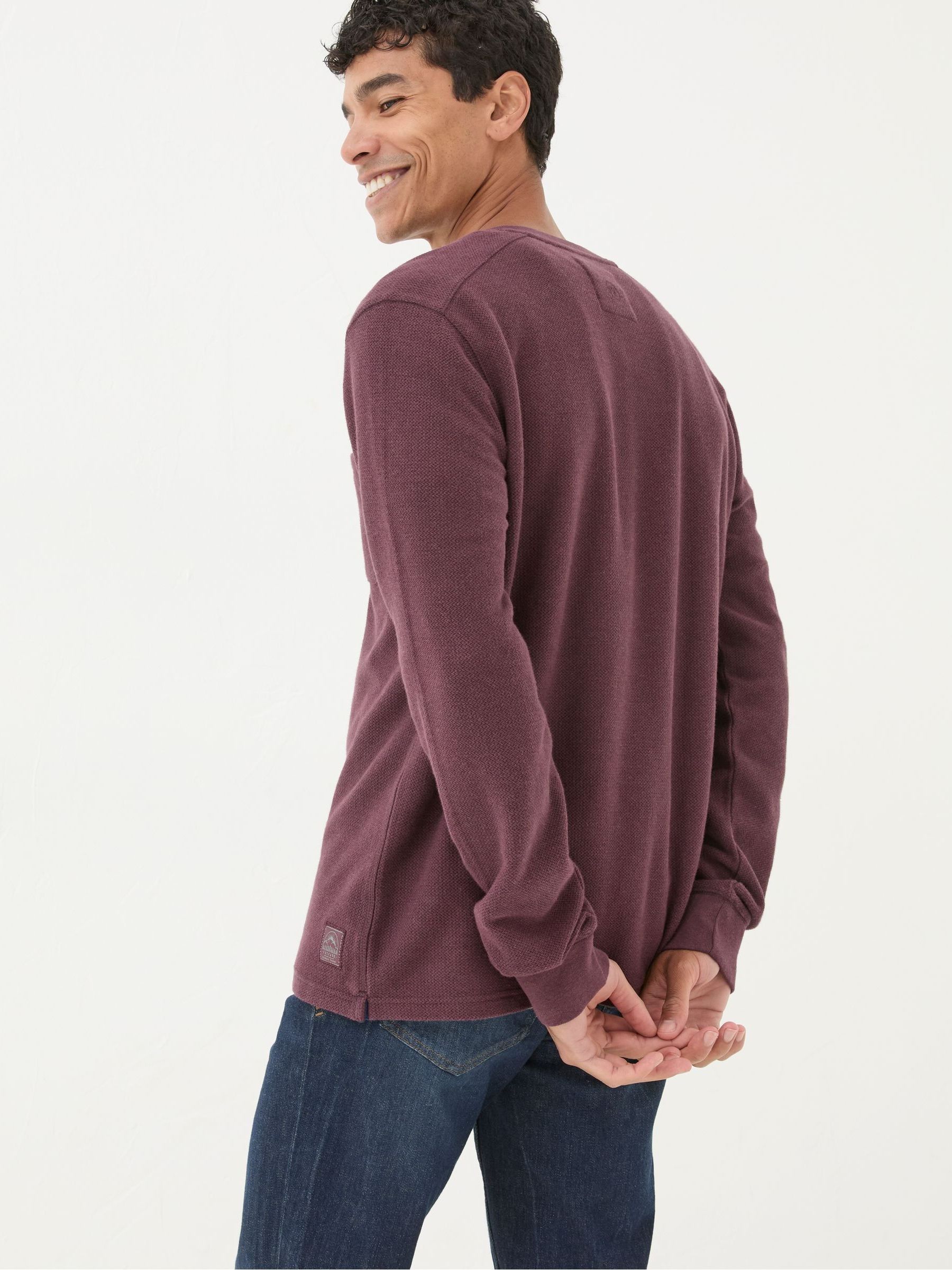 Burgundy Red Southbourne Long Sleeve Henley T-Shirt - Image 2 of 5