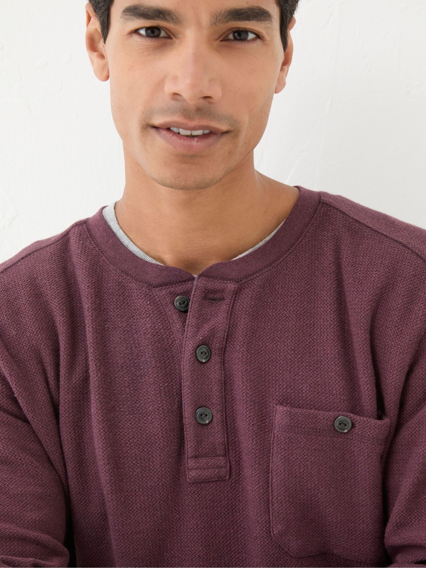 Burgundy Red Southbourne Long Sleeve Henley T-Shirt - Image 4 of 5