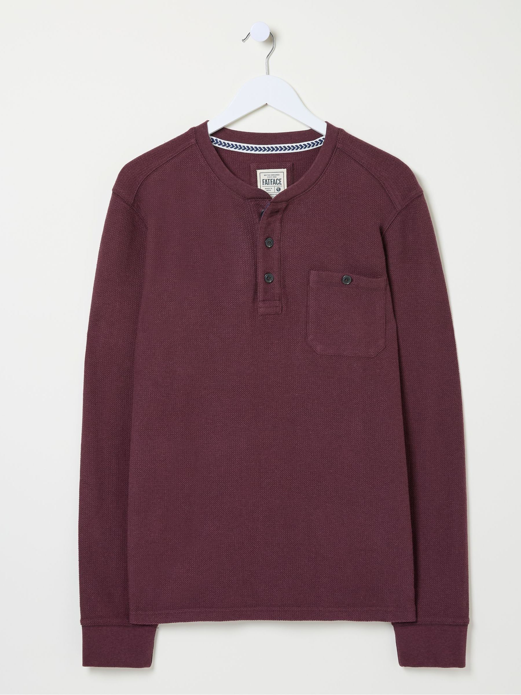 Burgundy Red Southbourne Long Sleeve Henley T-Shirt - Image 5 of 5