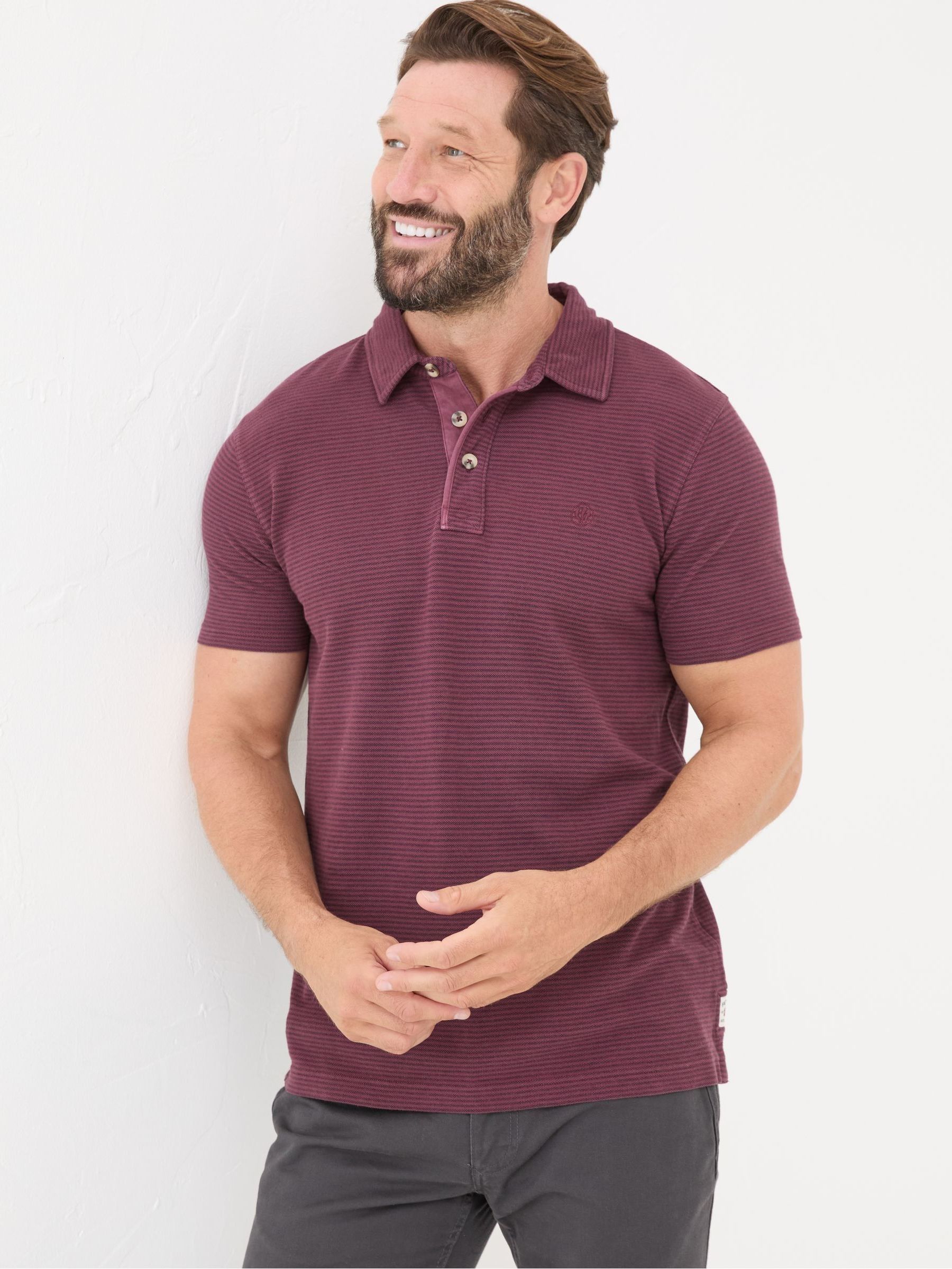 Burgundy Red Fine Stripe Polo Shirt - Image 1 of 5