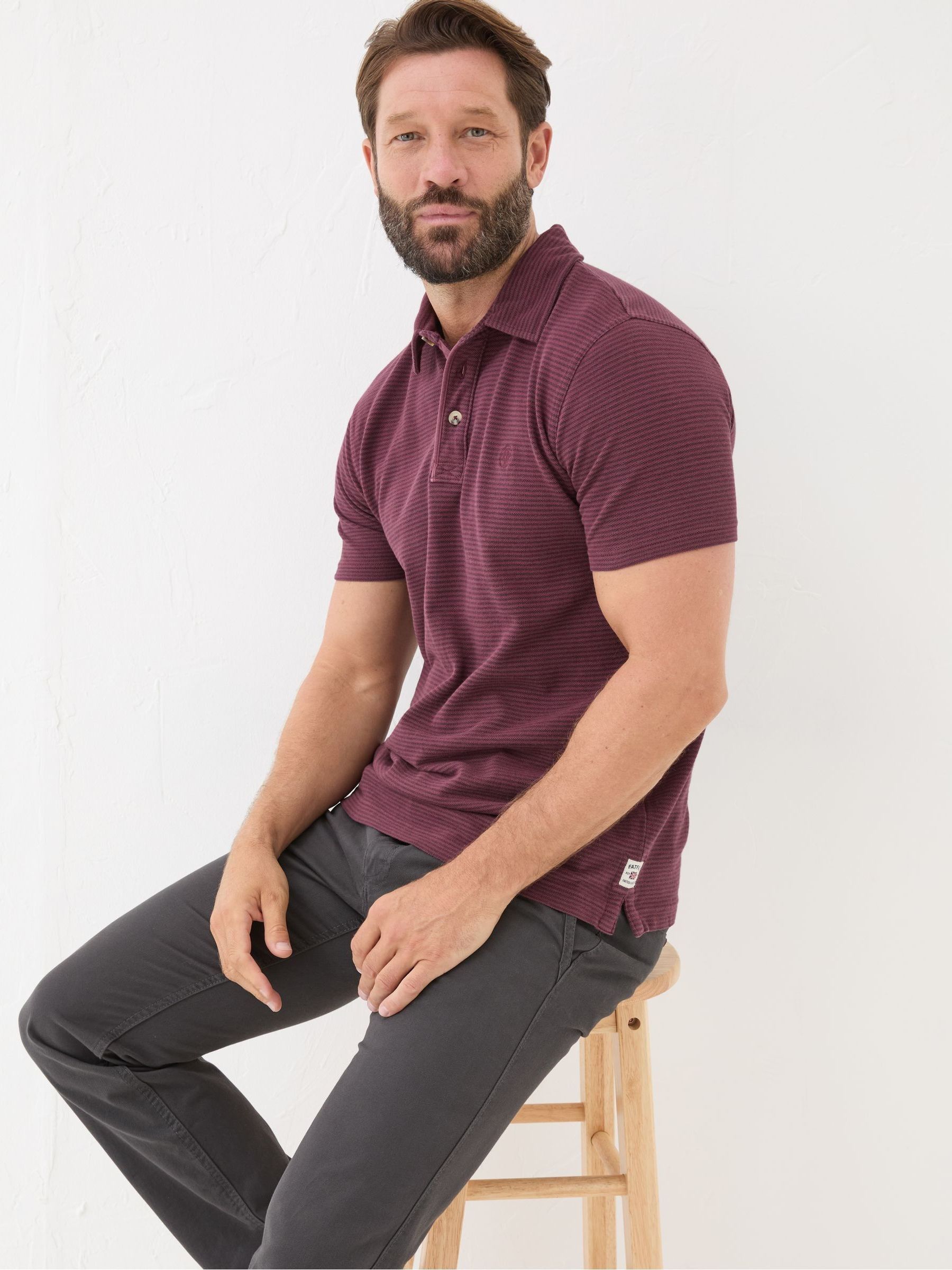 Burgundy Red Fine Stripe Polo Shirt - Image 3 of 5