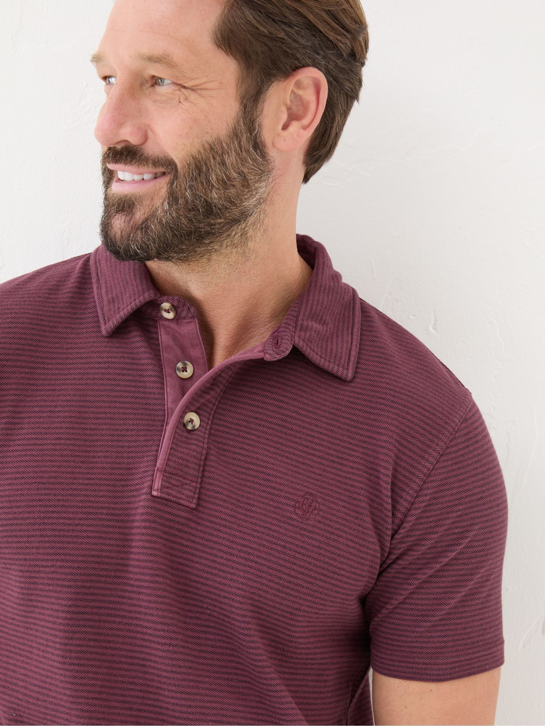 Burgundy Red Fine Stripe Polo Shirt - Image 4 of 5