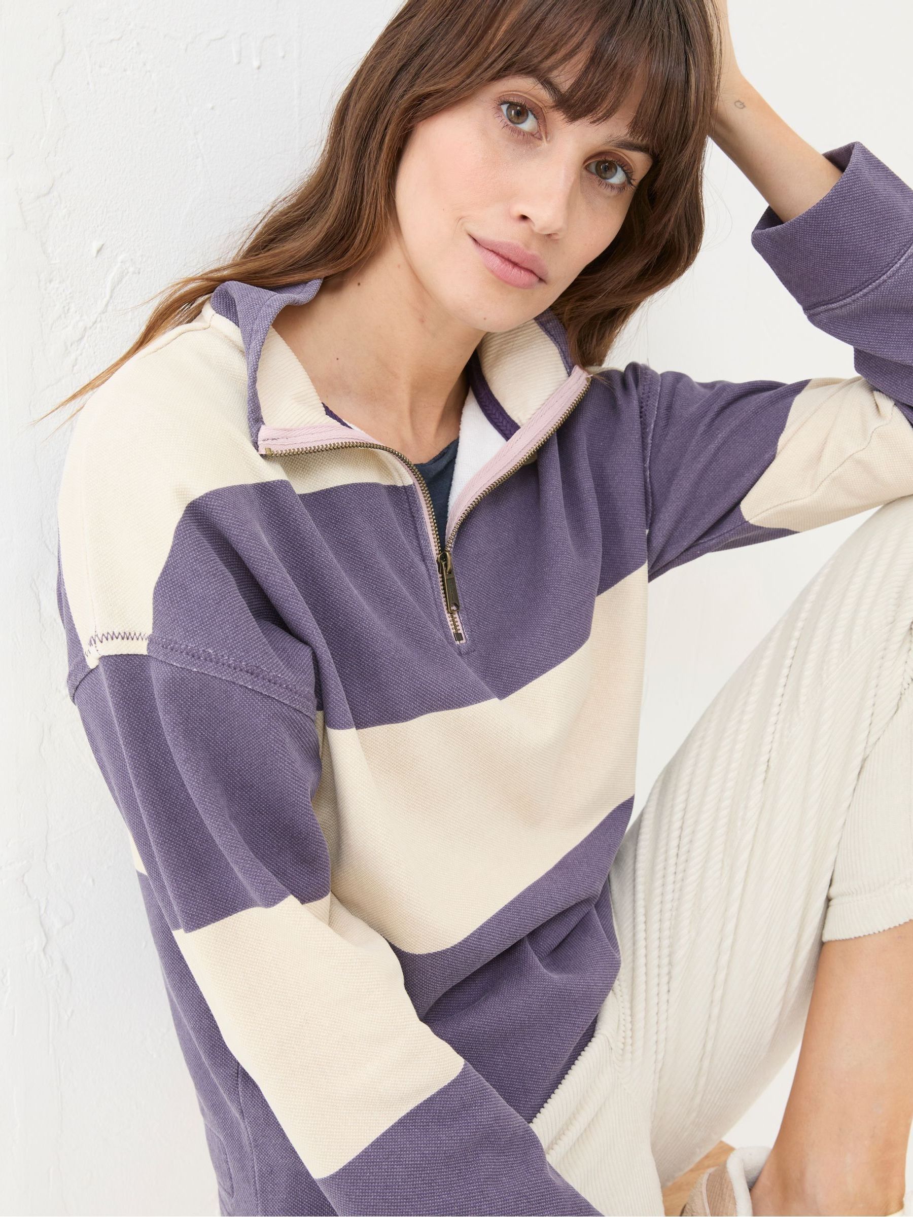 Airlie Purple Striped Sweat Top - Image 3 of 5
