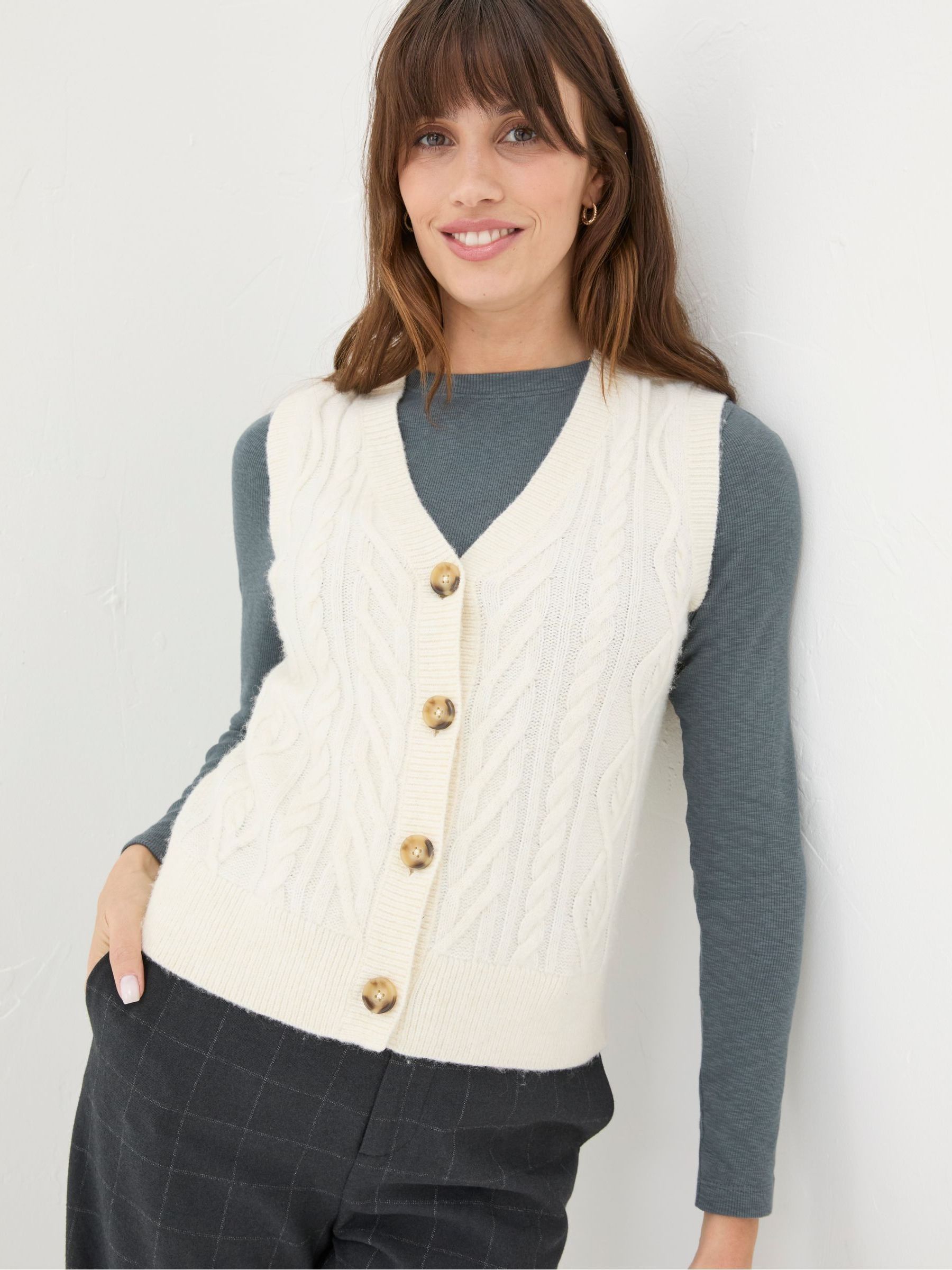Macy Cream Cable Button Tank - Image 1 of 5
