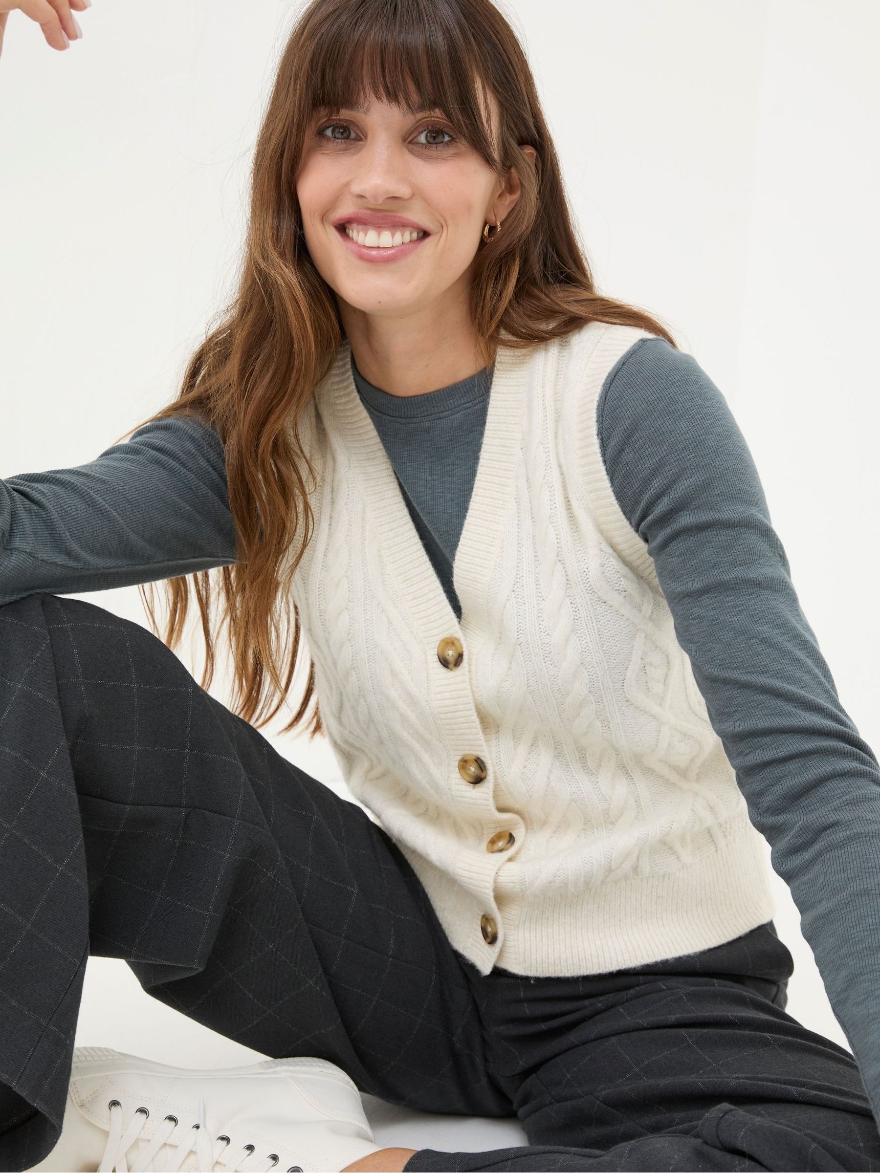 Macy Cream Cable Button Tank - Image 4 of 5