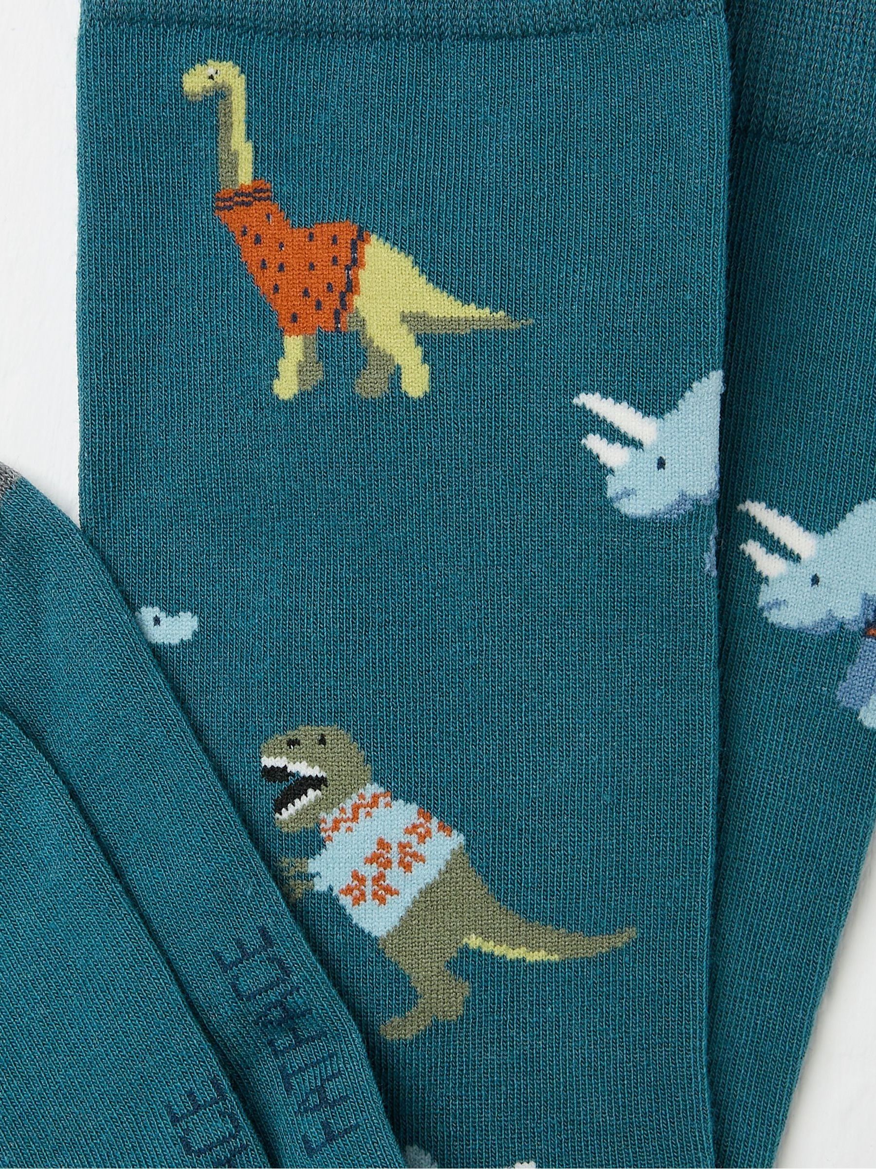 Green Dino Men's Socks 1 Pack - Image 2 of 2 Green Dino Men's Socks 1 Pack - Image 2 of 2