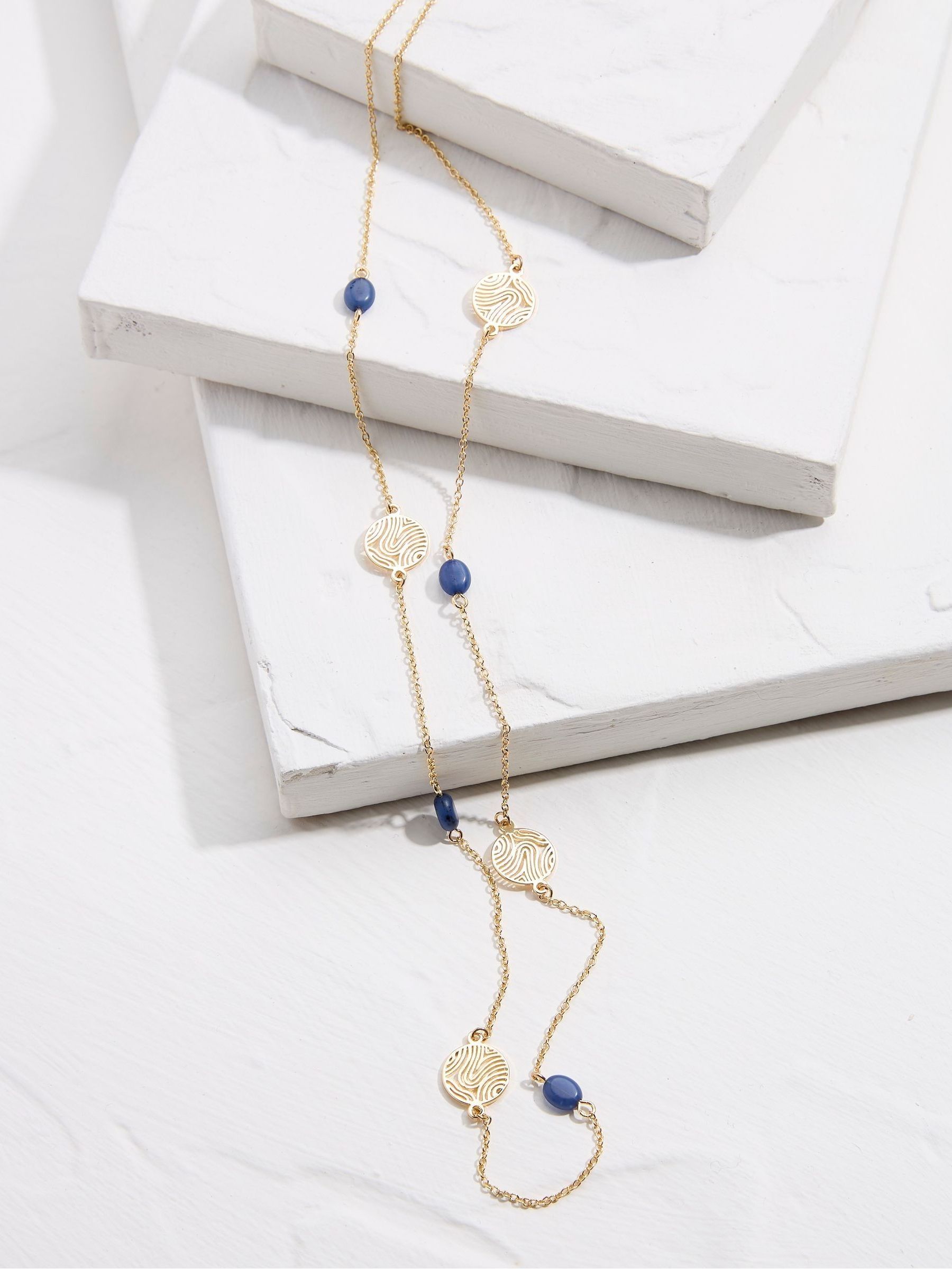 Gold Tone Stone Disc Necklace - Image 2 of 2