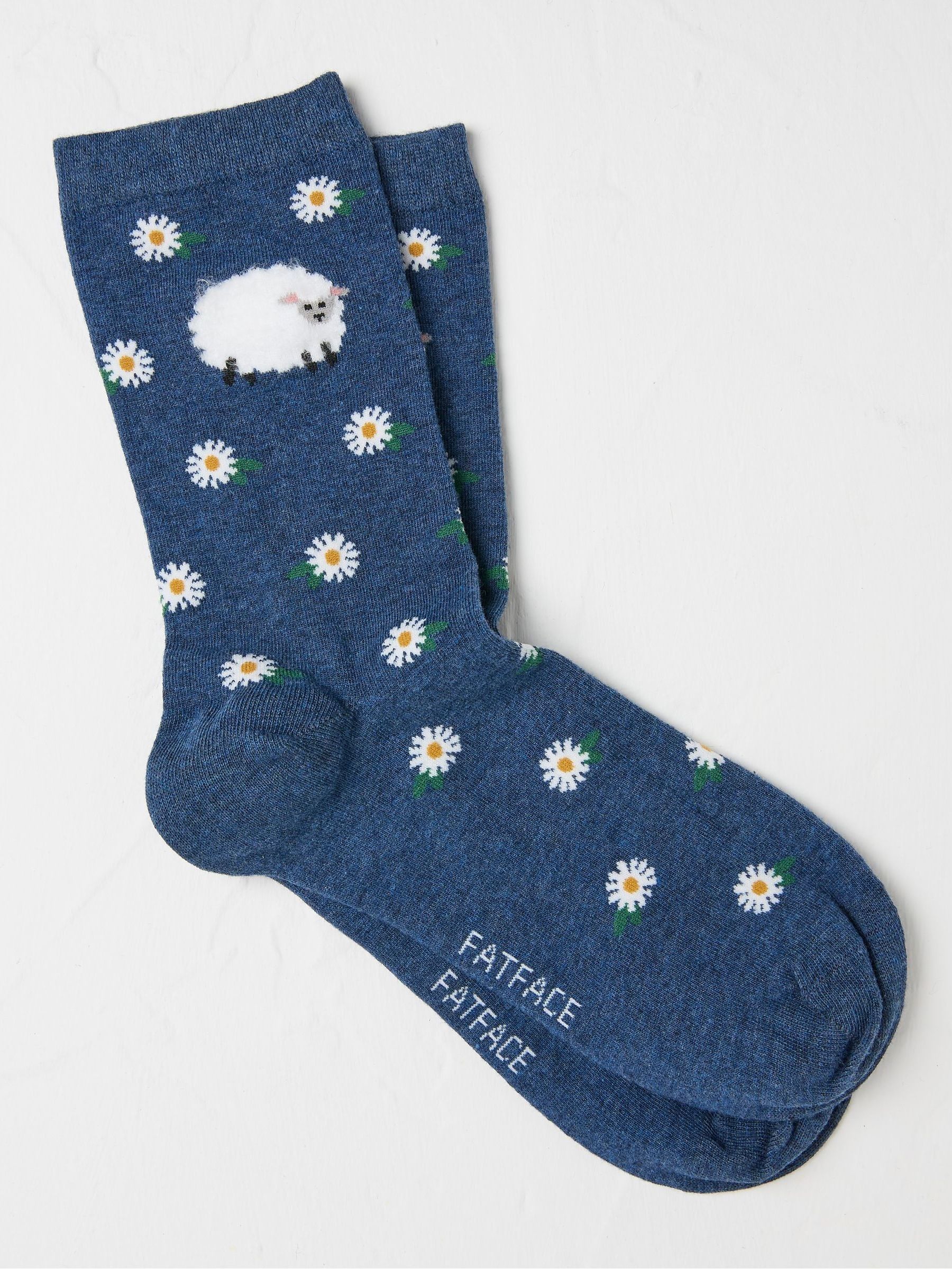 Blue Daisy Sheep Womens Socks 1 Pack (size 4-7) - Image 1 of 2 Blue Daisy Sheep Womens Socks 1 Pack (size 4-7) - Image 1 of 2