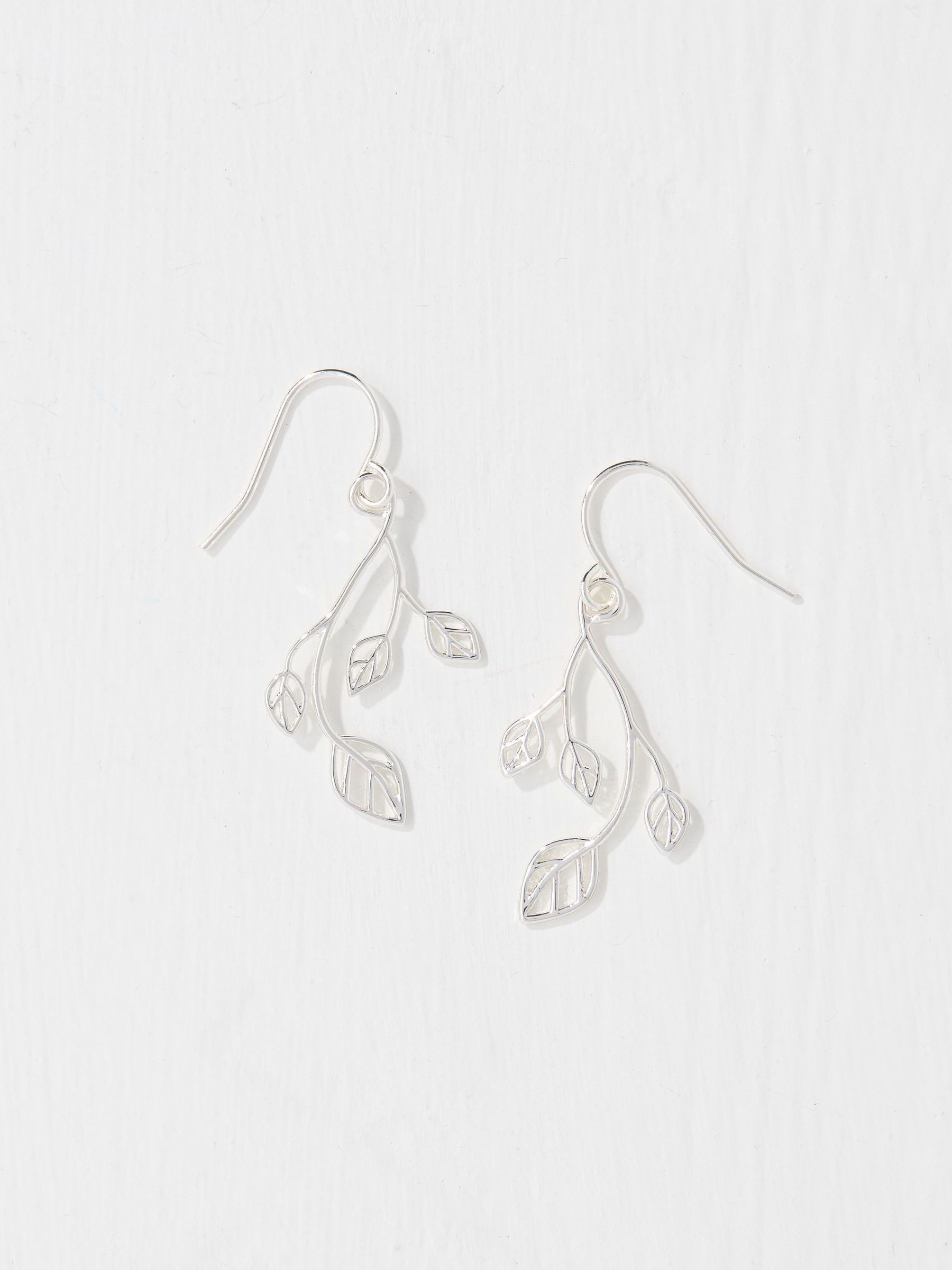 Silver Tone Sprig Drop Earrings - Image 1 of 2